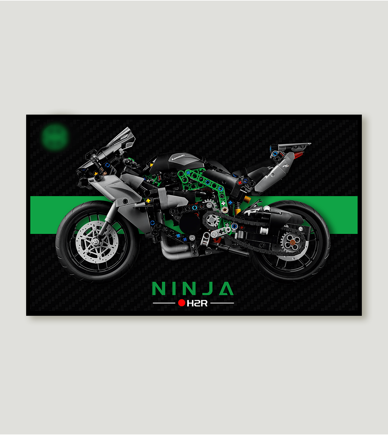 LEGO Technic Kawasaki Ninja H2R 42170 Display Wall Frame - 50cm x 30cm Showcase for LEGO Motorcycle Models - Perfect for Home Decor, Office Display & LEGO Enthusiast Collections