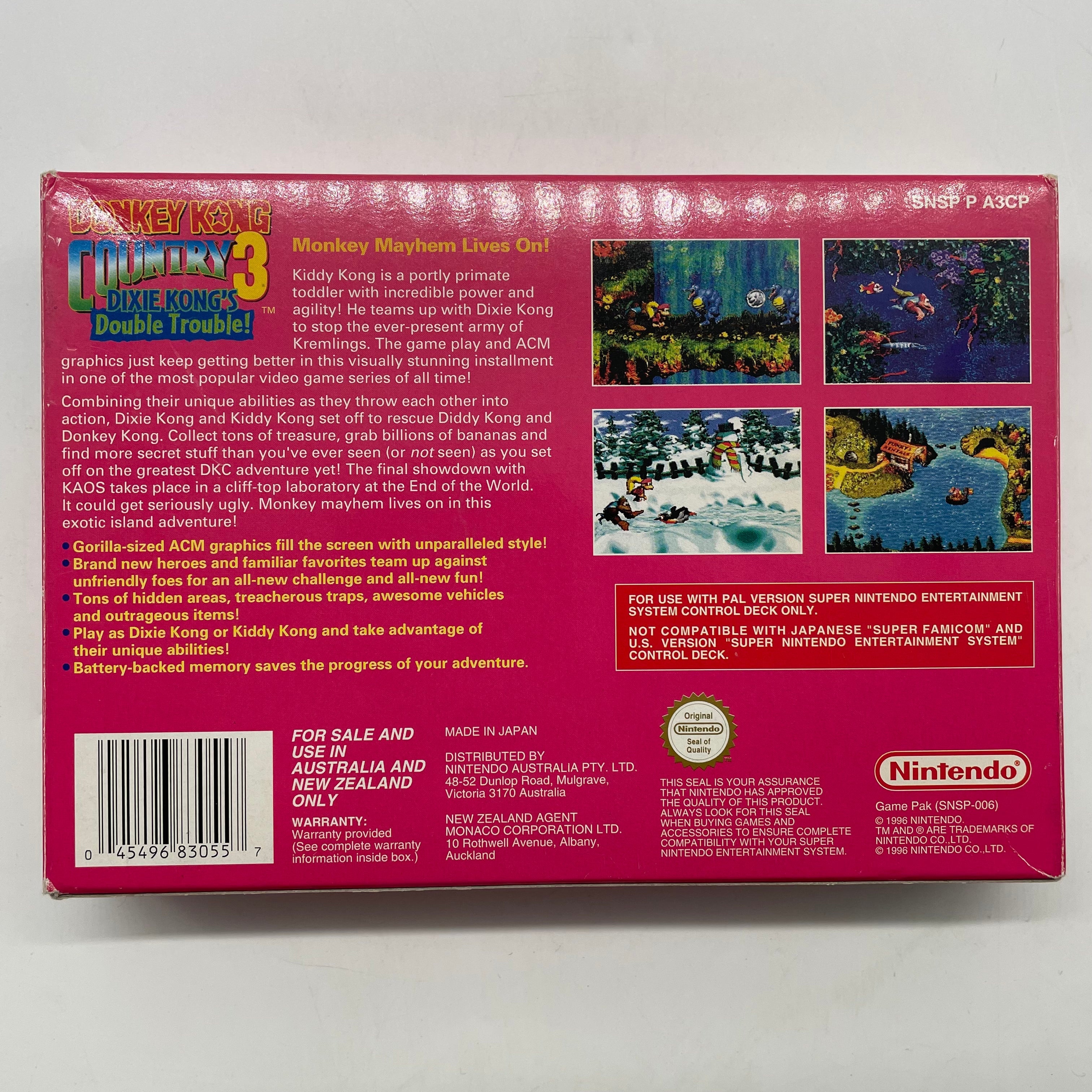 Donkey Kong Country 3 Dixie Kong's Double Trouble - Complete SNES Game Cartridge with Original Box & Manual | Retro Nintendo Entertainment System Video Game for Collectors & Classic Gaming Enthusiasts | Perfect for Nostalgic Gaming Sessions & Display Collections