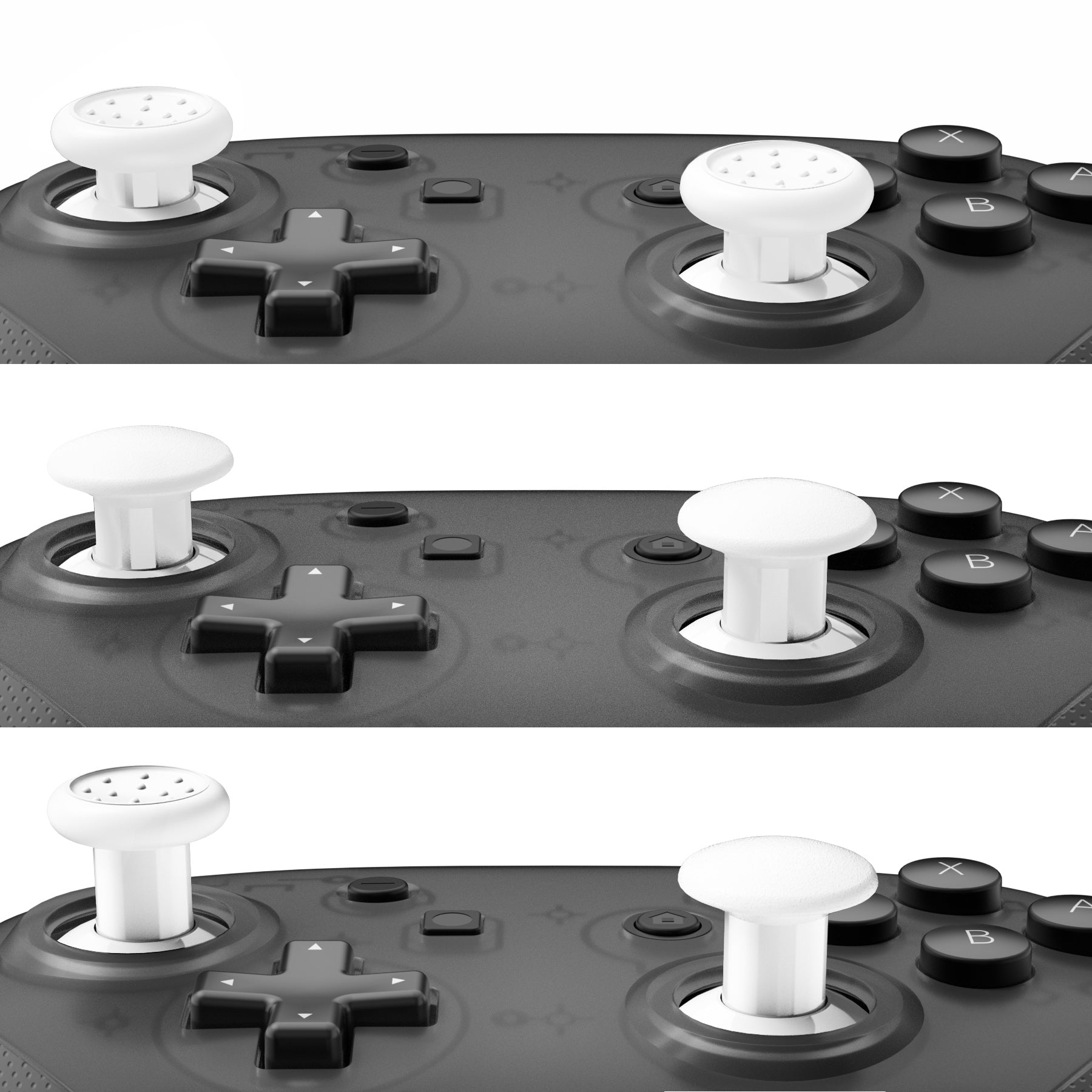 eXtremeRate White Replacement Thumbsticks for Nintendo Switch Pro Controller - 3 Height Adjustable Domed & Concave Joystick Grips (KRM522) | Enhanced Gaming Comfort for FPS, Racing & Action Games