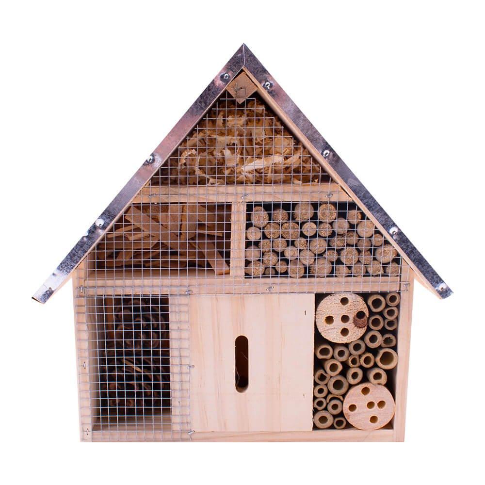 AllPetSolutions Insect & Bug Hotel with Metal Roof - Small Wildlife Habitat for Gardens, Backyards & Outdoor Nature Conservation