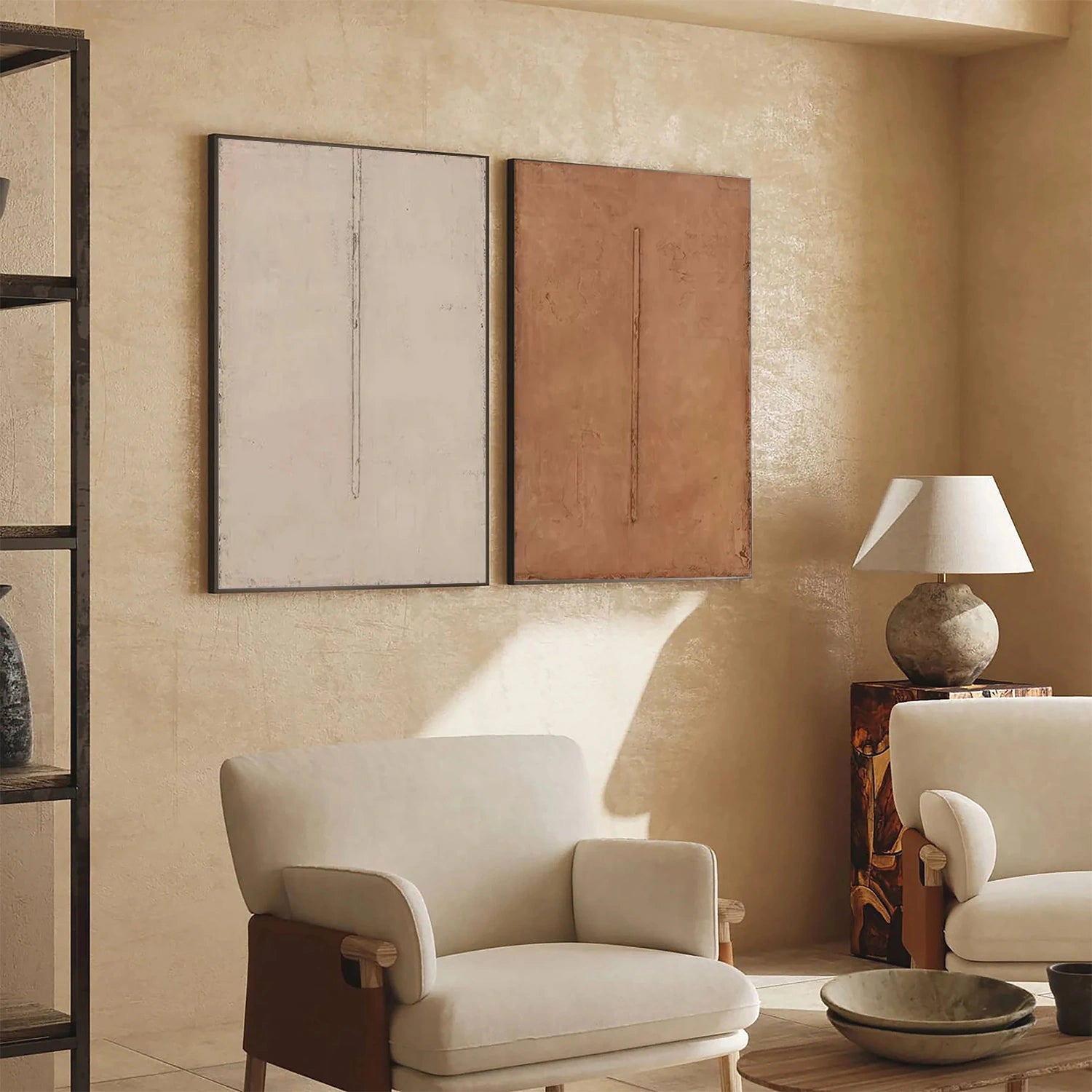 Abstract Beige & Brown Wall Art Set of 2 - Modern Canvas Paintings for Living Room, Bedroom & Office Decor #BB161
