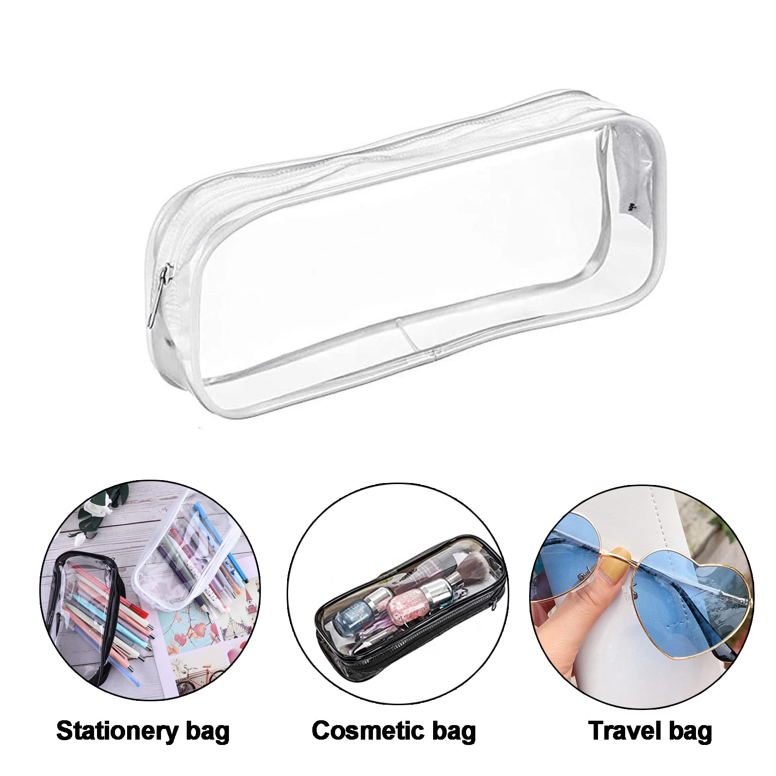 JMOCD 2-Pack Clear PVC Zipper Pencil Case - Transparent School & Office Organizer for Pens, Pencils, Makeup, Toiletries & Brushes - Durable Pencil Pouch with Secure Zipper for Students, Artists & Professionals | Perfect for Backpacks, Desks & Travel