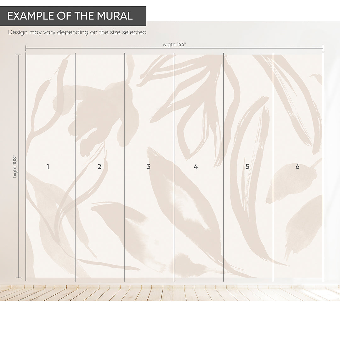 Neutral Beige Floral Wall Mural AM038 - Self-Adhesive Peel and Stick Wallpaper for Bedroom, Living Room, Nursery Decor - Easy to Install & Removable