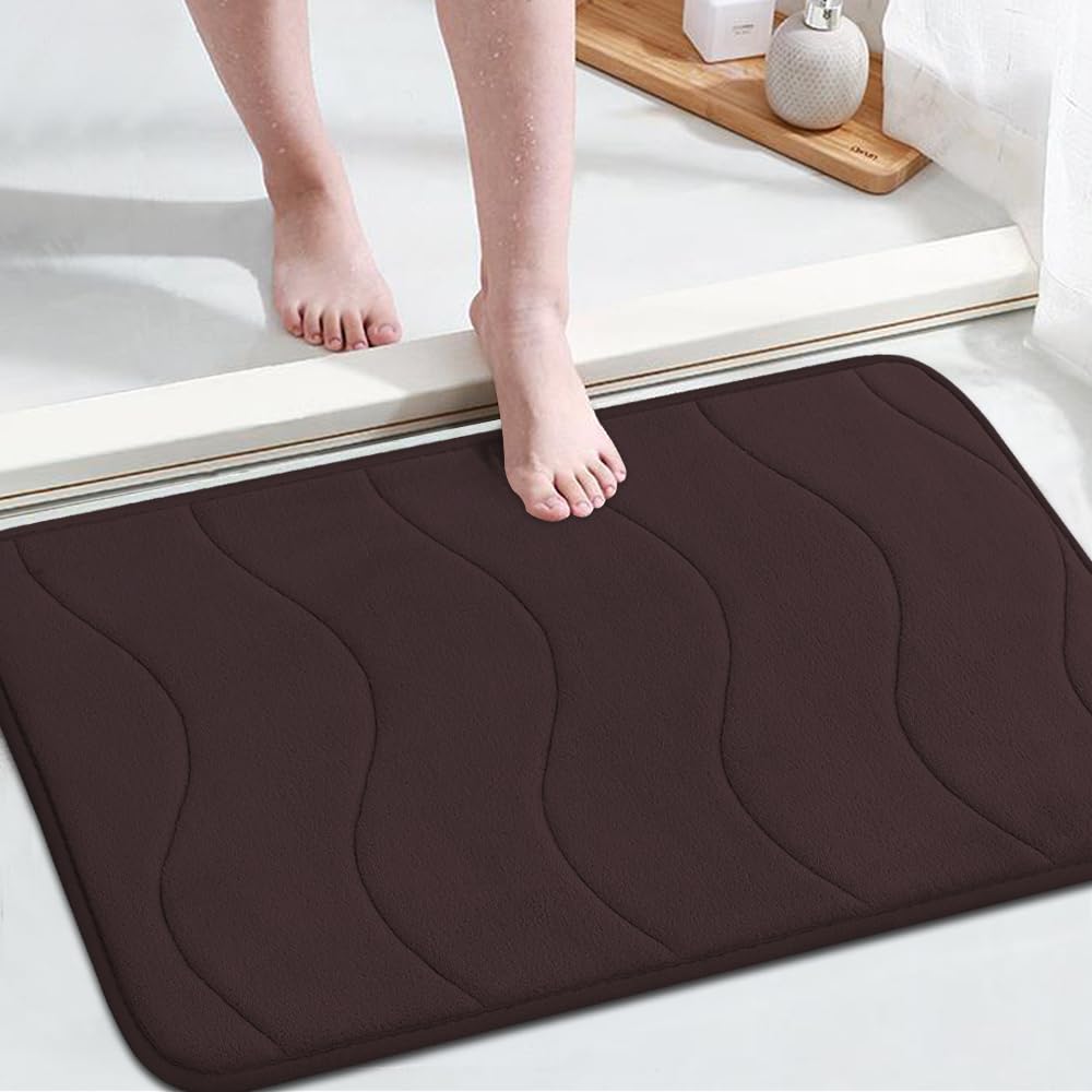 Premium Flamingo P Memory Foam Bathroom Shower Mat - Non-Slip, Absorbent, Quick-Dry Bath Rug (24