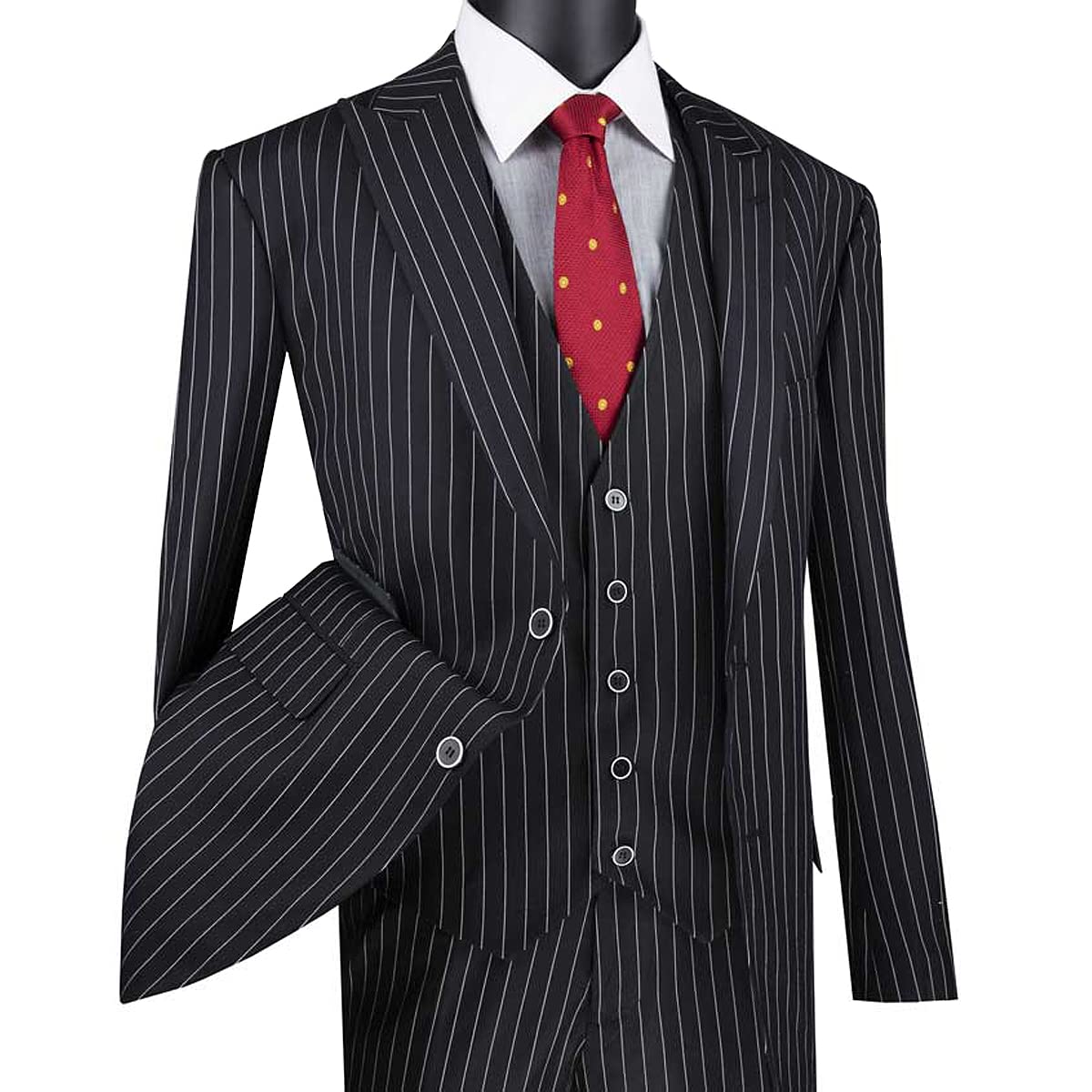 Stylish Men's 3-Piece Gangster Striped Single Breasted Suit Set with Free Socks | Formal Business Attire for Weddings, Parties & Office Meetings