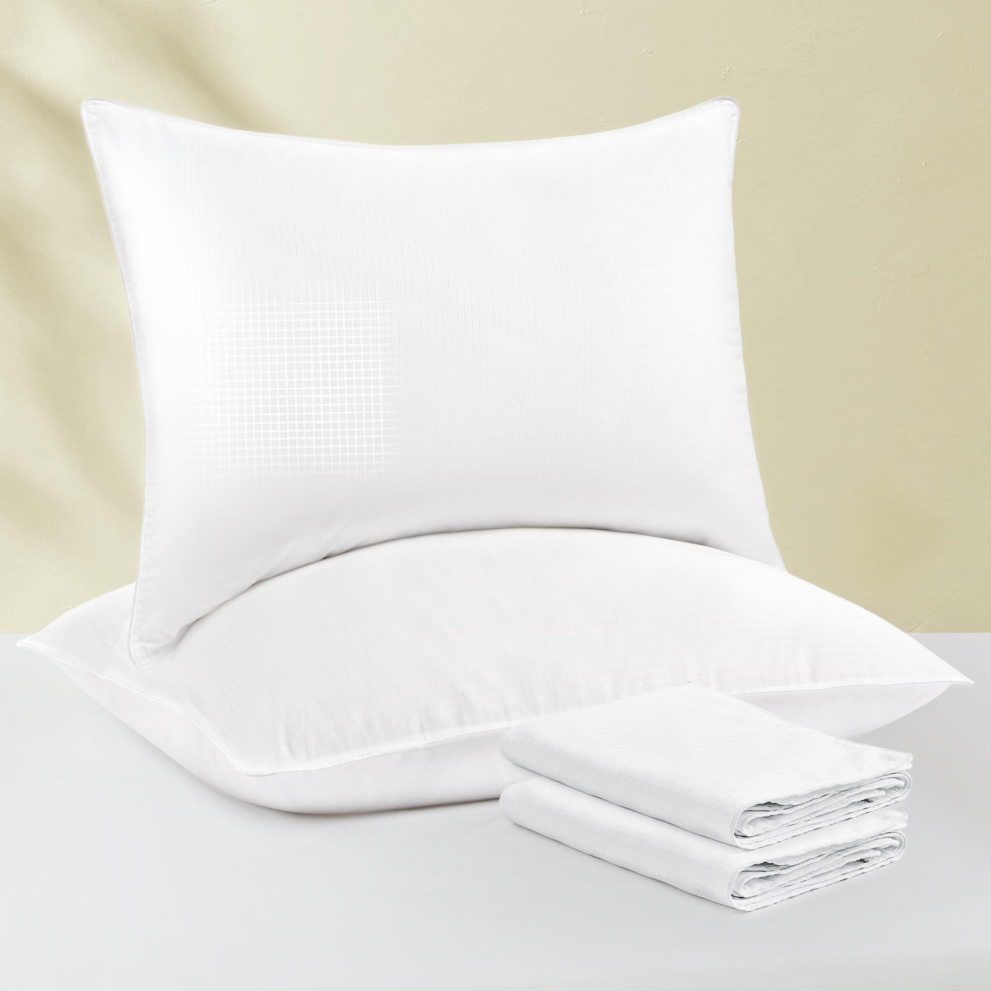 Puredown® Premium Goose Feather Down Pillows Set of 2 - Hotel Quality Bed Pillows for Sleeping with 2 Outer Protectors, Standard/Queen Size - Perfect for Home, Hotel, or Guest Room Comfort
