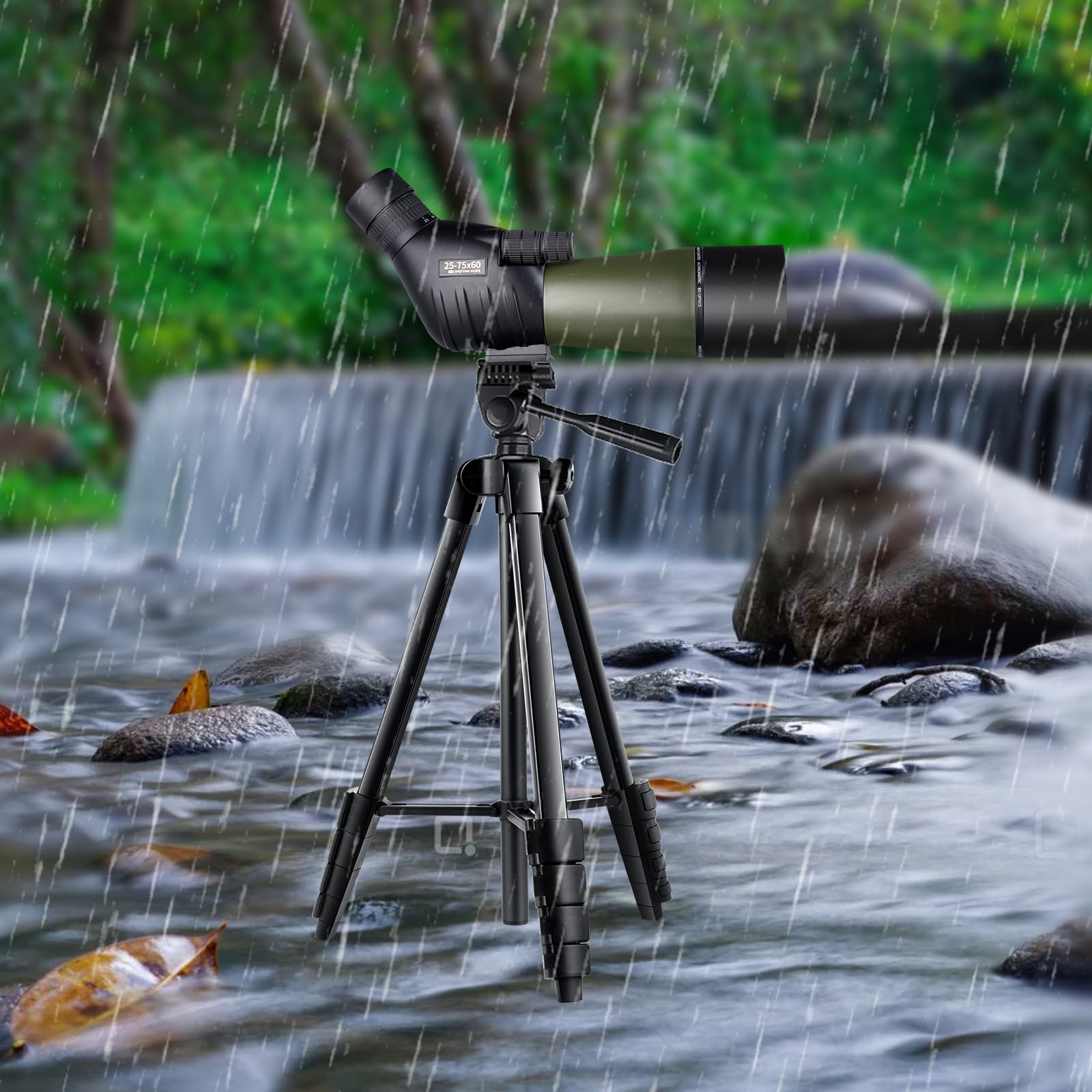 25-75x60 Spotting Scope with 64in Tripod & Carry Bag - High Definition Fogproof Scope for Low Light - Perfect for Target Shooting, Hunting, Bird Watching & Wildlife Observation (Green) - Ideal for Outdoor Adventures, Range Practice & Nature Exploration
