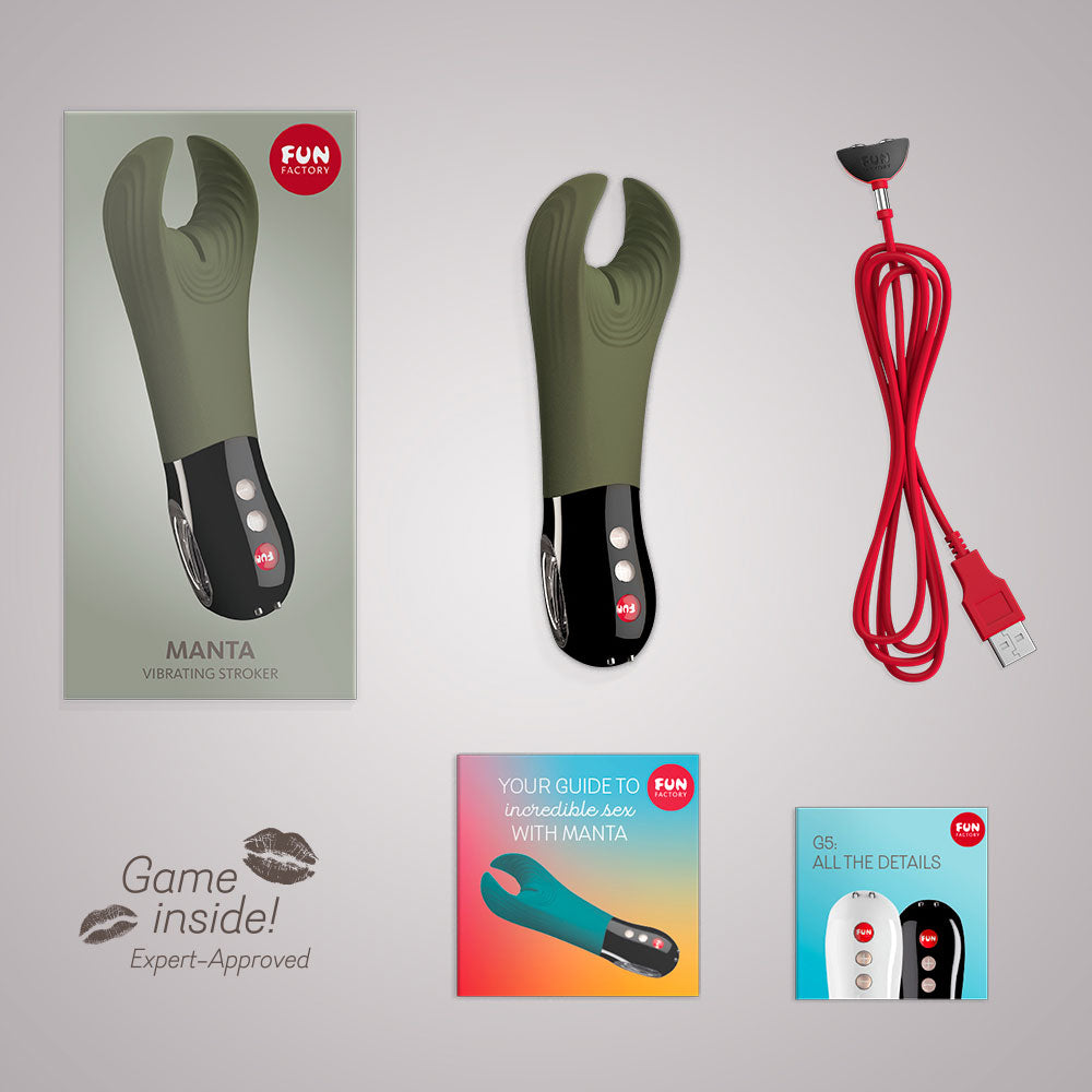 Fun Factory Manta - Rechargeable Vibrating Penis Stroker for Men - Waterproof & Body-Safe Silicone - Enhance Solo Play & Couples Intimacy - Perfect for Sensual Massage & Stimulation