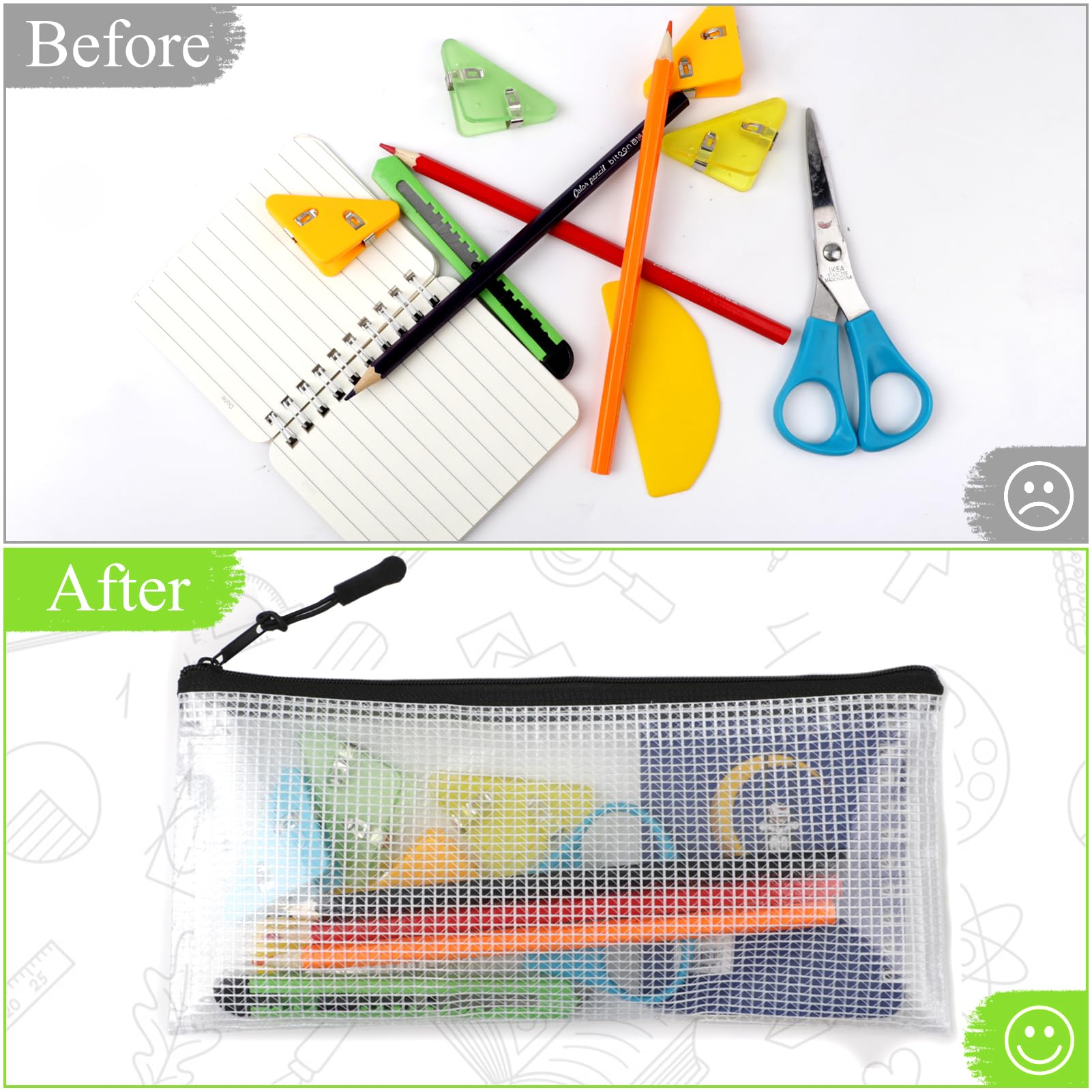 24 Pack Black Mesh Zipper Pouch Bags - 9.2 x 4.7 Inch Clear Pencil Pouches Bulk for School, Office & Travel Storage - Durable Zipper Pencil Bags for Organizing Stationery, Makeup & Small Essentials