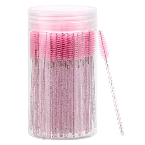 100 Pcs Disposable Mascara Wands - Crystal Eyebrow Spoolie Brushes for Eyelash Extensions & Makeup - Pink Lash Brushes with Storage Container - Perfect for Salon, Home Use & Professional Makeup Artists