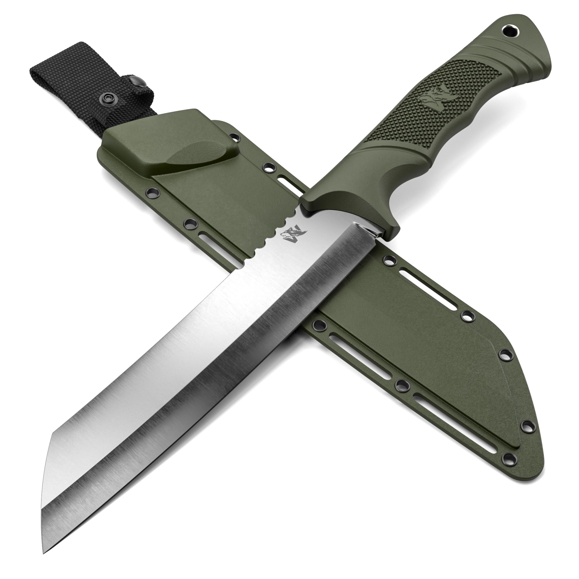 D2 Steel Survival Machete with Sheath - Full Tang Tactical Knife for Bushcraft, Yard Work & Tree Cutting - Heavy Duty TPE Handle for Outdoor Camping, Hunting & Emergency Preparedness