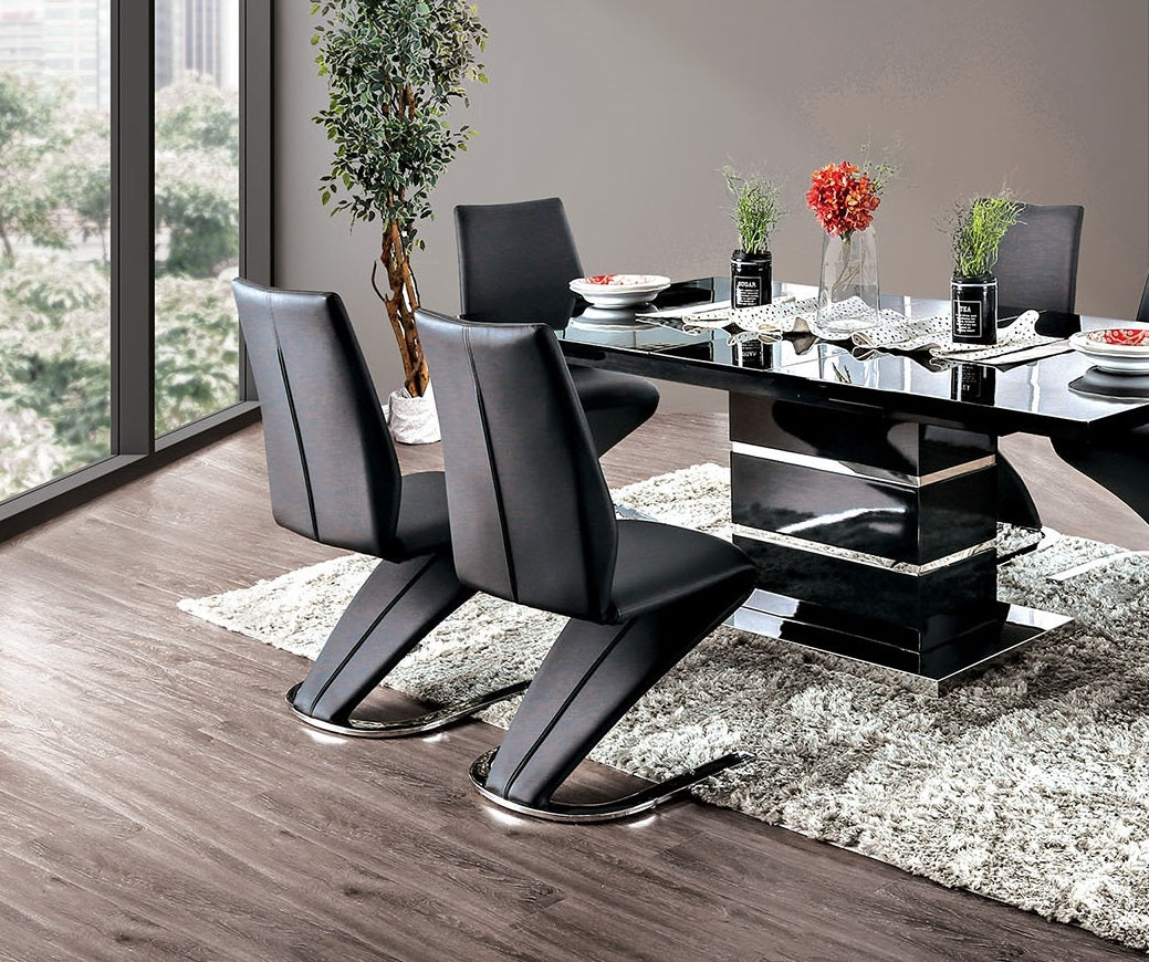 Modern Z-Shaped Chair Base - 2 Pack Black Leatherette Dining Chairs with Chrome Finish | Contemporary Side Chairs for Dining Room, Kitchen, Office or Lounge