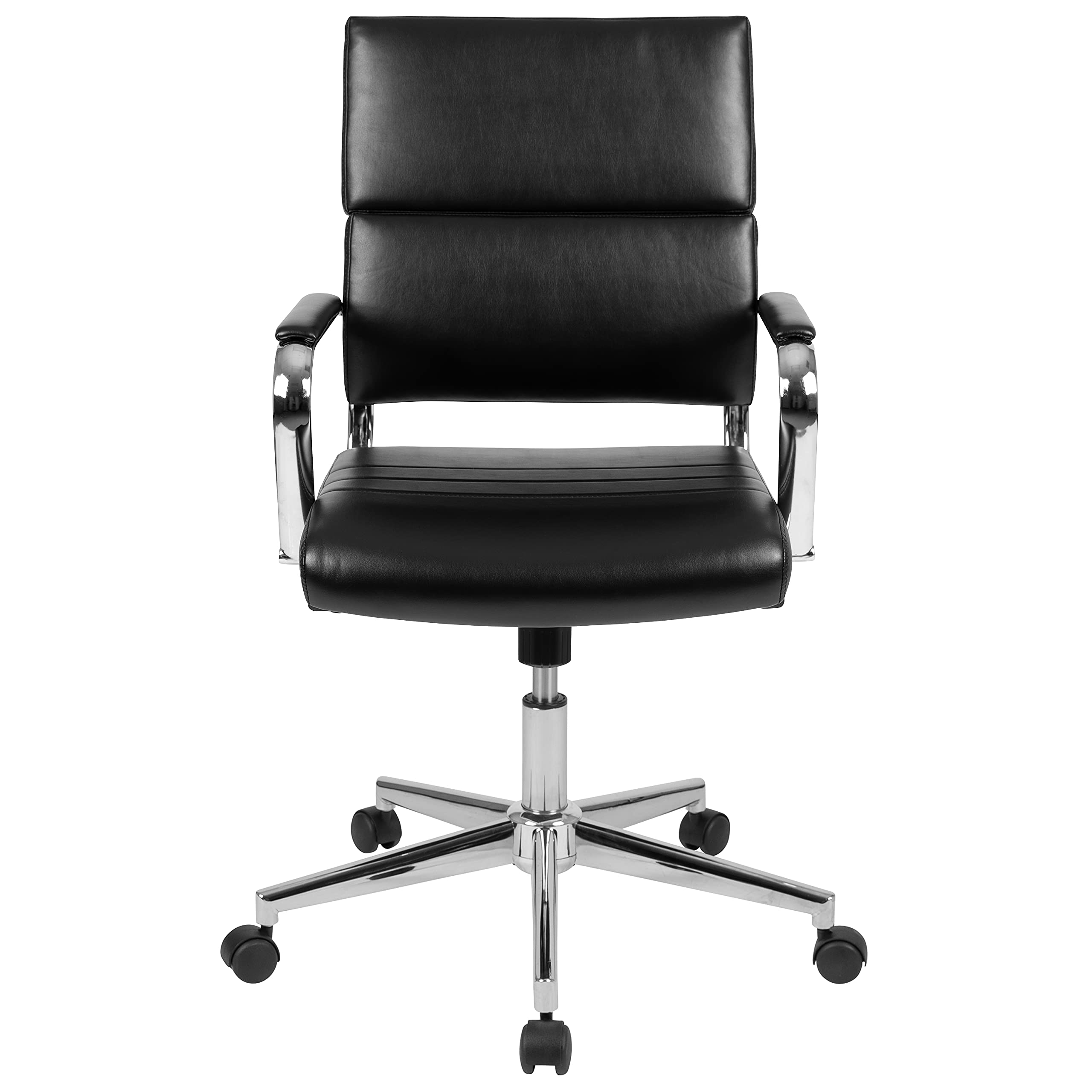 Merrick Lane McEntyre Mid-Back Ergonomic Office Chair - Faux Leather Executive Swivel Desk Chair with Adjustable Height & Padded Arms - Modern Panel Back Design for Home Office & Workspace Comfort
