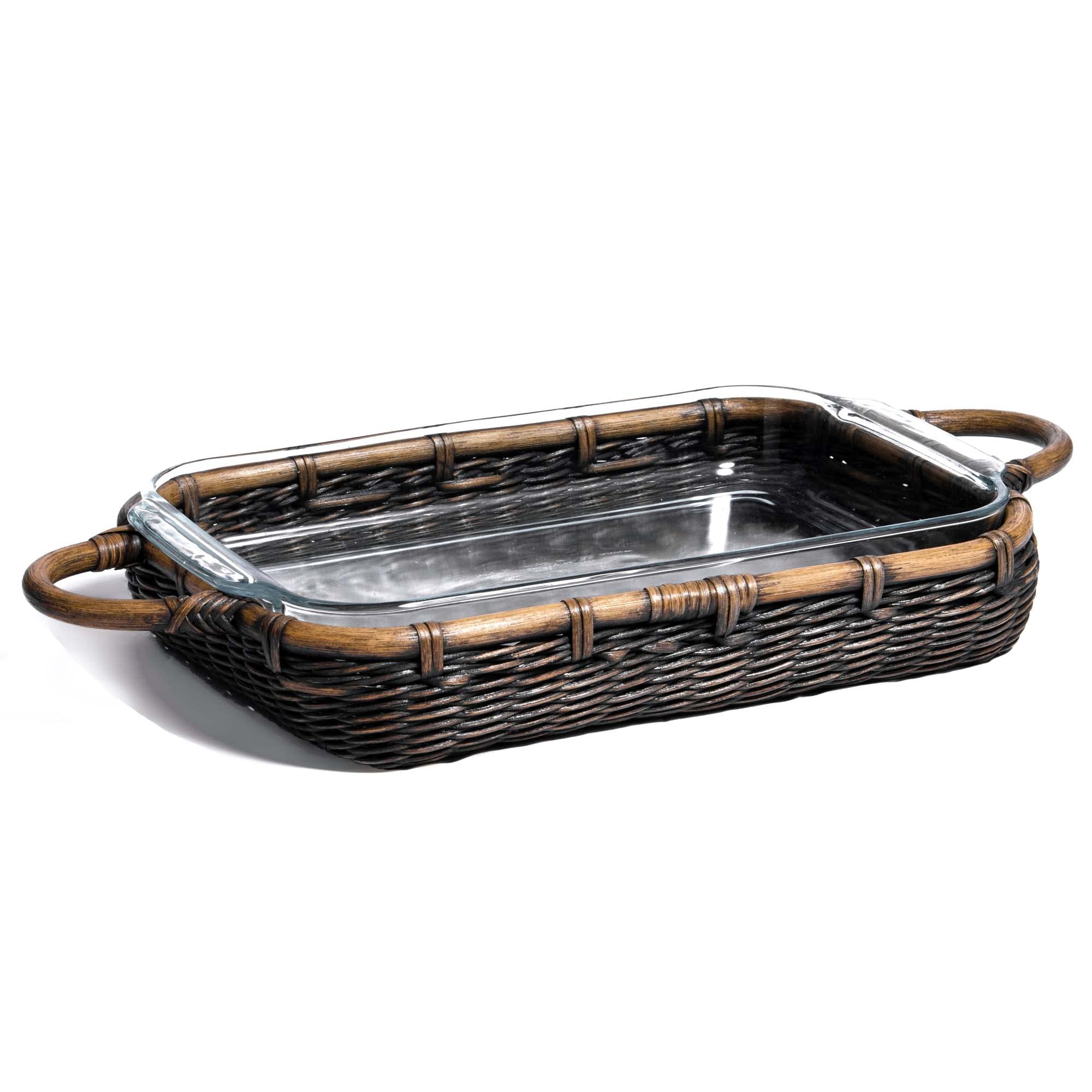 The Basket Lady 3 Quart Wicker Casserole Basket - Antique Walnut Brown | Perfect for Picnics, Potlucks & Rustic Kitchen Decor