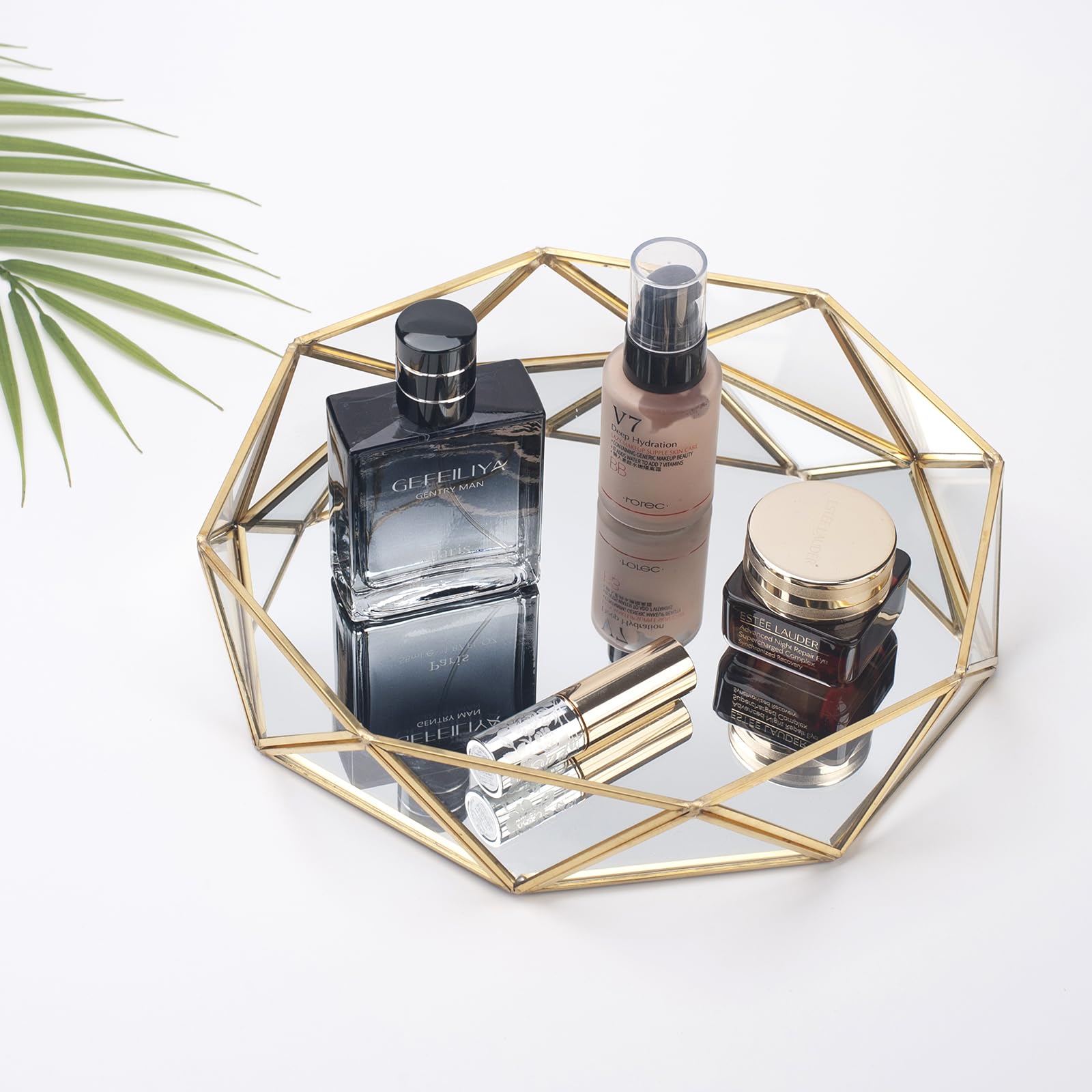 Elegant Gold Mirror Glass Perfume Tray - Vanity Makeup Organizer & Decorative Dresser Tray for Bathroom Countertop, Bedroom, and Luxury Home Decor | Perfect for Jewelry Display & Fragrance Storage