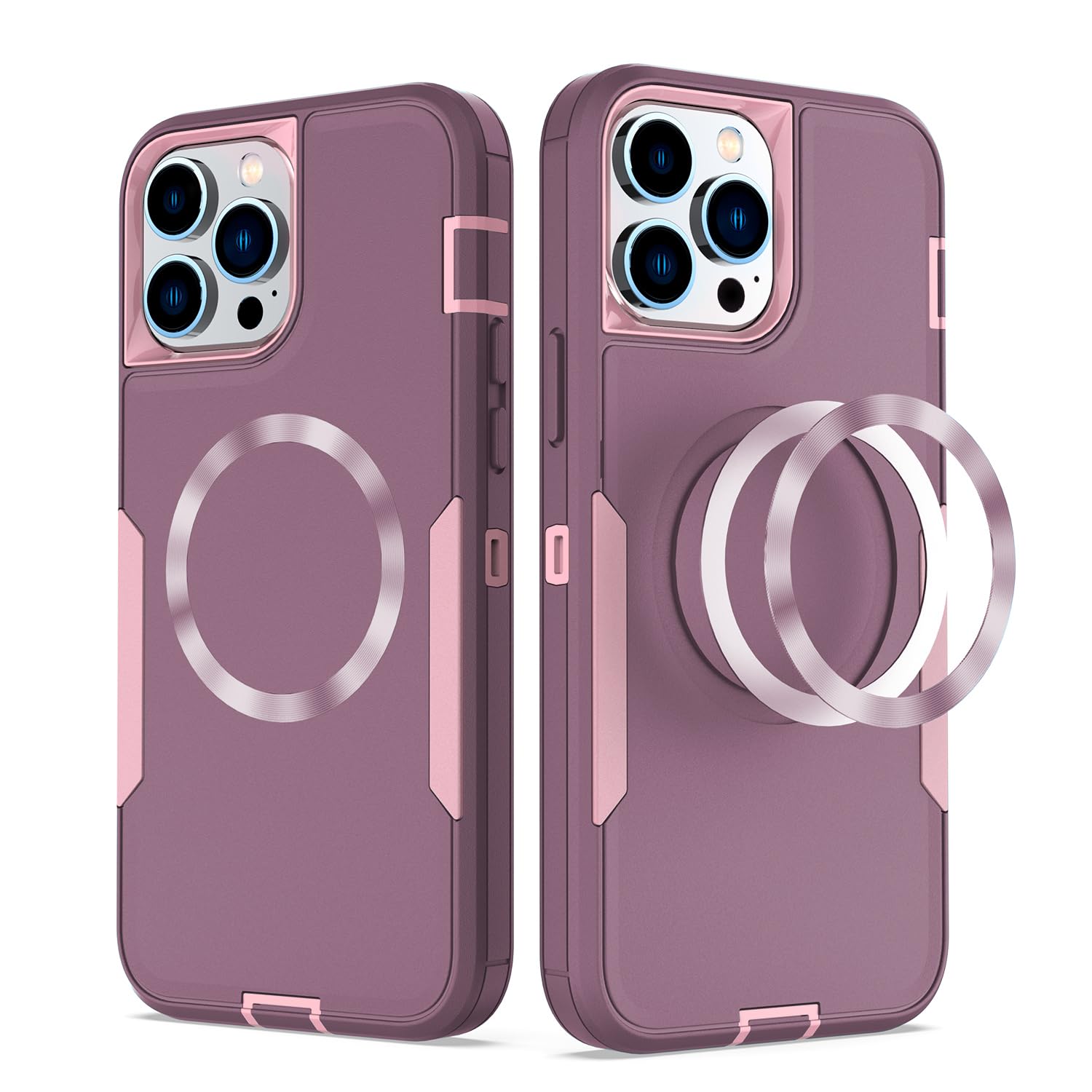 Premium Magnetic iPhone 15 Pro Max Case with Drop Protection - Heavy Duty MagSafe Compatible Cover | Dustproof, Anti-Yellowing, Fade-Resistant | Rose Gold Purple for Men & Women | Perfect for Work, Travel & Outdoor Activities