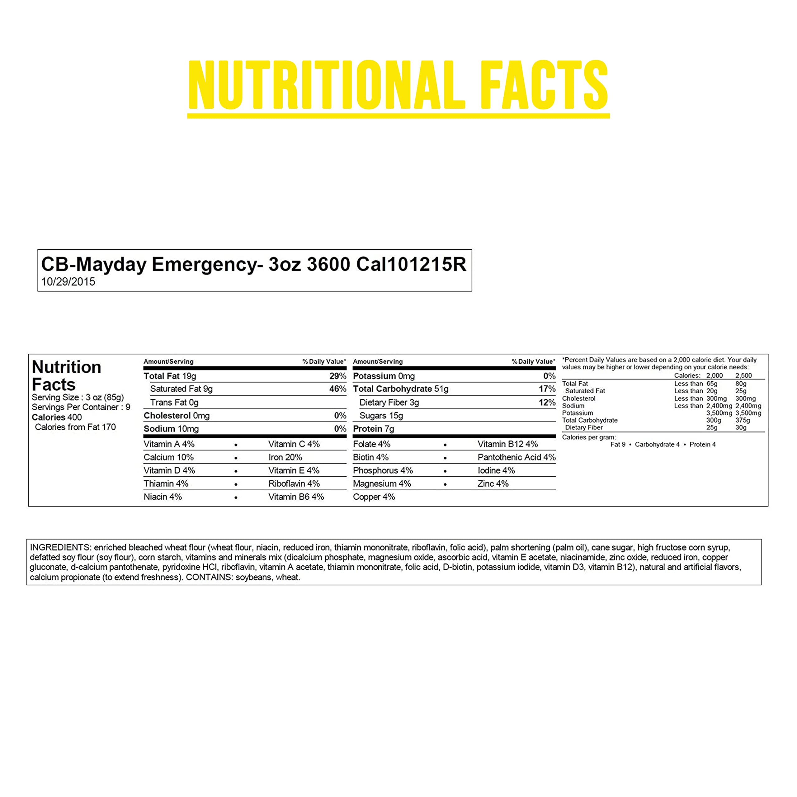 Mayday Food Bars Emergency 3600 Calorie Survival Food Bars (20-Pack) - 39 lbs - Perfect for Disaster Preparedness, Camping & Outdoor Adventures