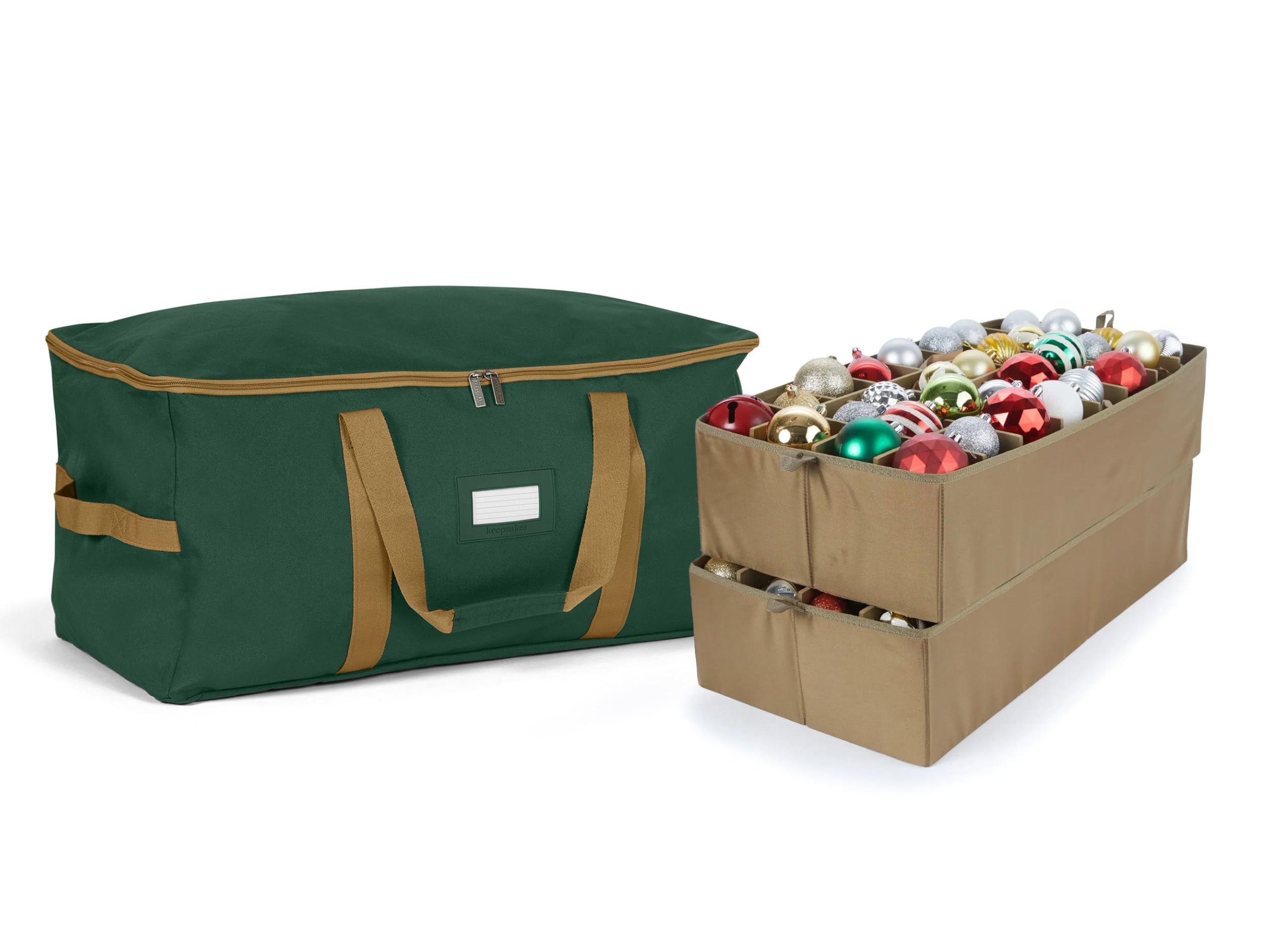 Covermates Keepsakes Adjustable Ornament Storage Bag with Carrying Handles & Padded Protection - Holiday Decor Organizer for Christmas Tree Ornaments, Wreaths & Seasonal Decorations (Green)
