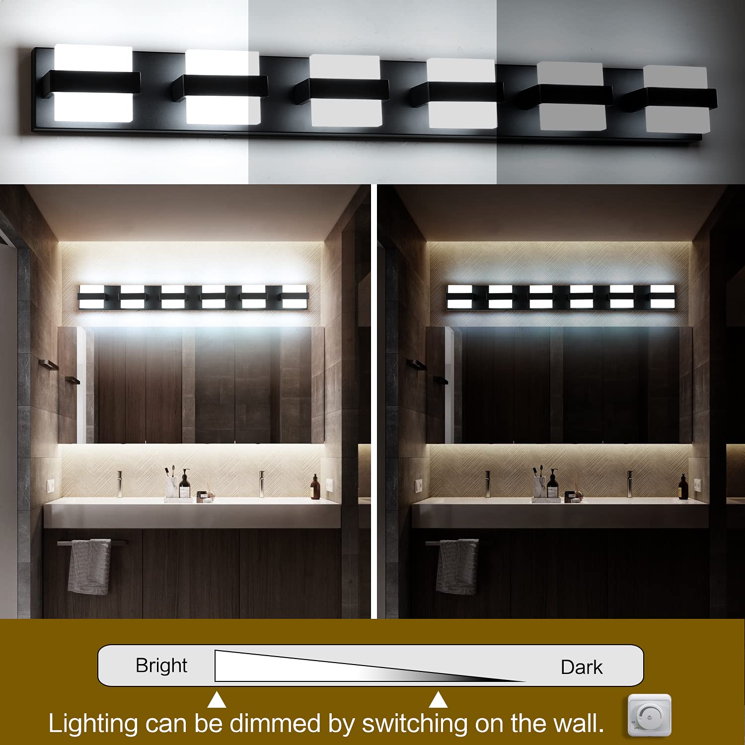 SOLFART 6-Light Black Modern LED Vanity Light - 41 Inch Dimmable Bathroom Mirror Lighting Fixture with White Light | Perfect for Bathroom, Powder Room, Dressing Room & Makeup Area