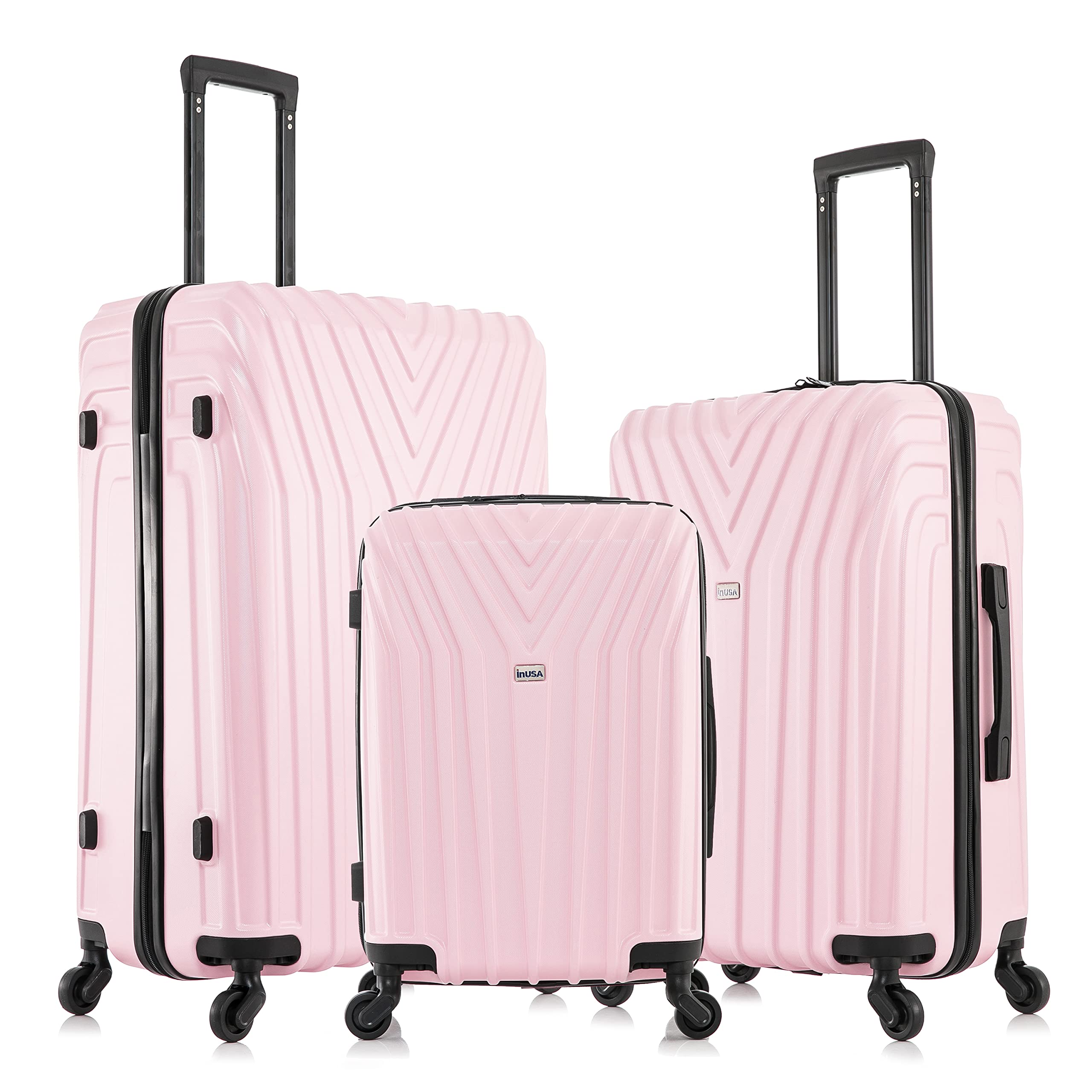 InUSA VASTY 3-Piece Hardshell Luggage Set with Spinner Wheels - Durable Lightweight Suitcase (20in, 24in, 28in) in Pink - Perfect for Air Travel, Business Trips & Family Vacations
