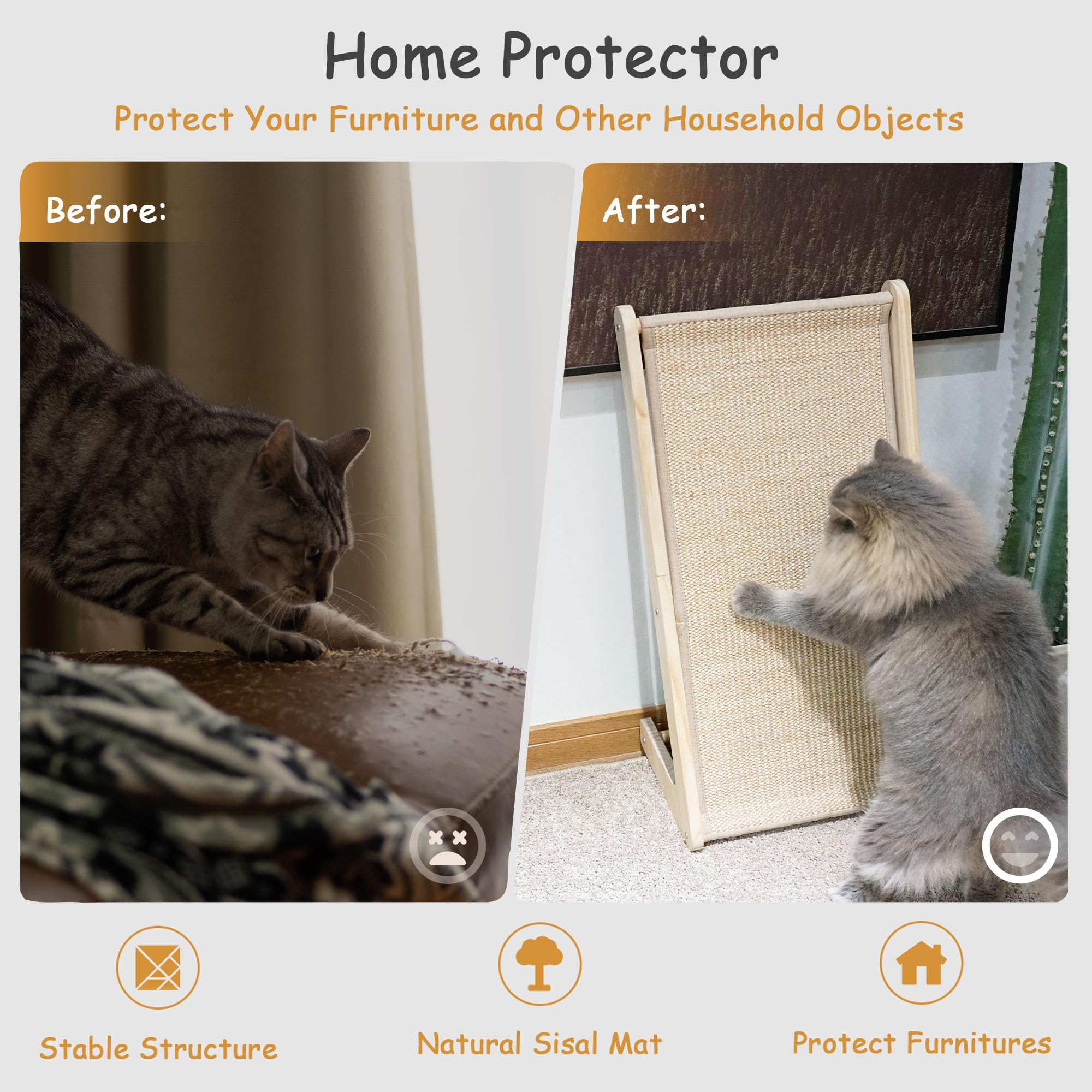 Premium L-Shaped Cat Scratcher for Indoor Cats - Durable Sisal Scratching Board with Catnip | Protects Furniture | Large Size | Perfect for Living Rooms & Home Offices