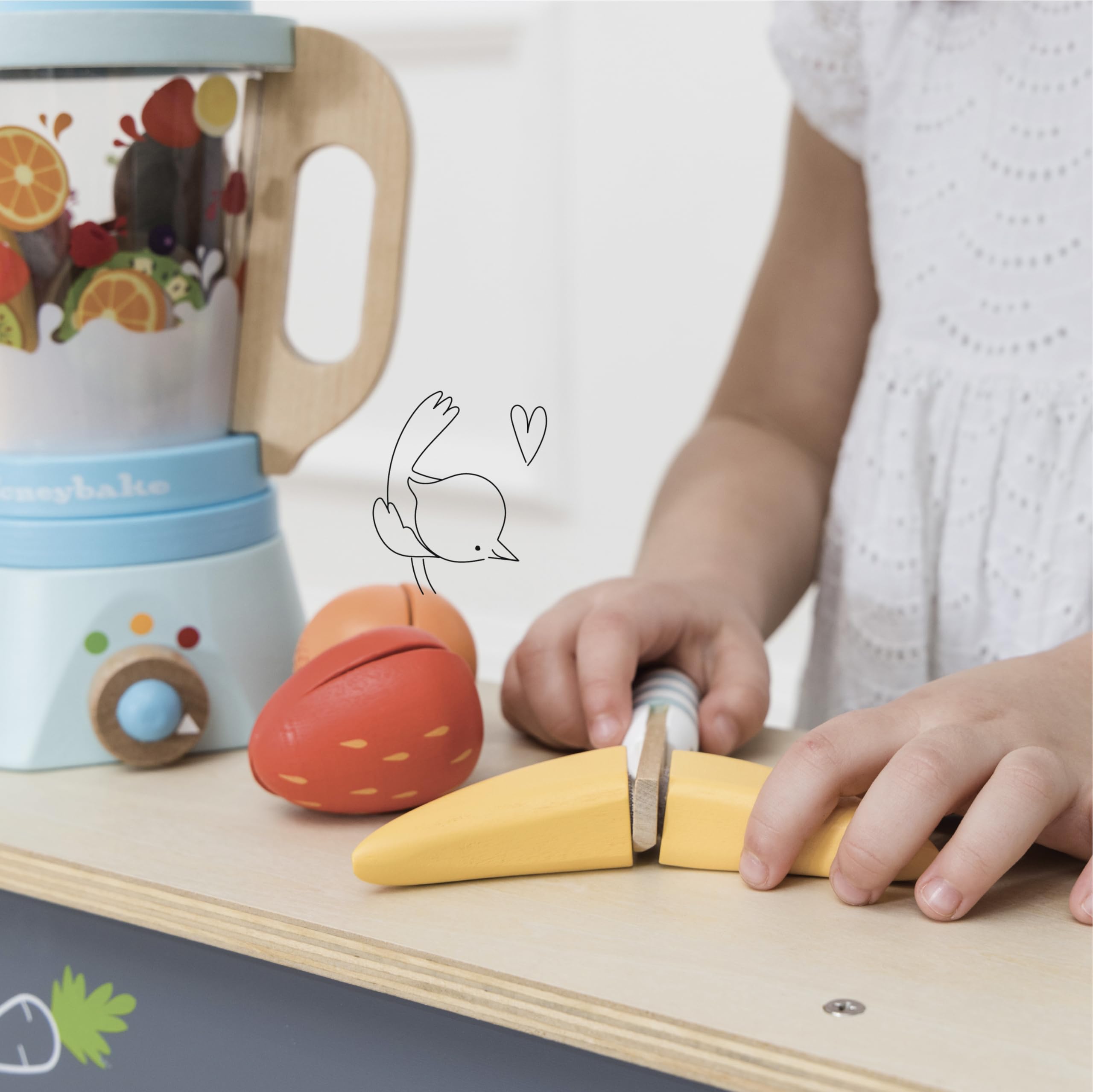 Premium Wooden Blender & Fruit Toy Set for Kids Ages 3+ | Pretend Play Kitchen