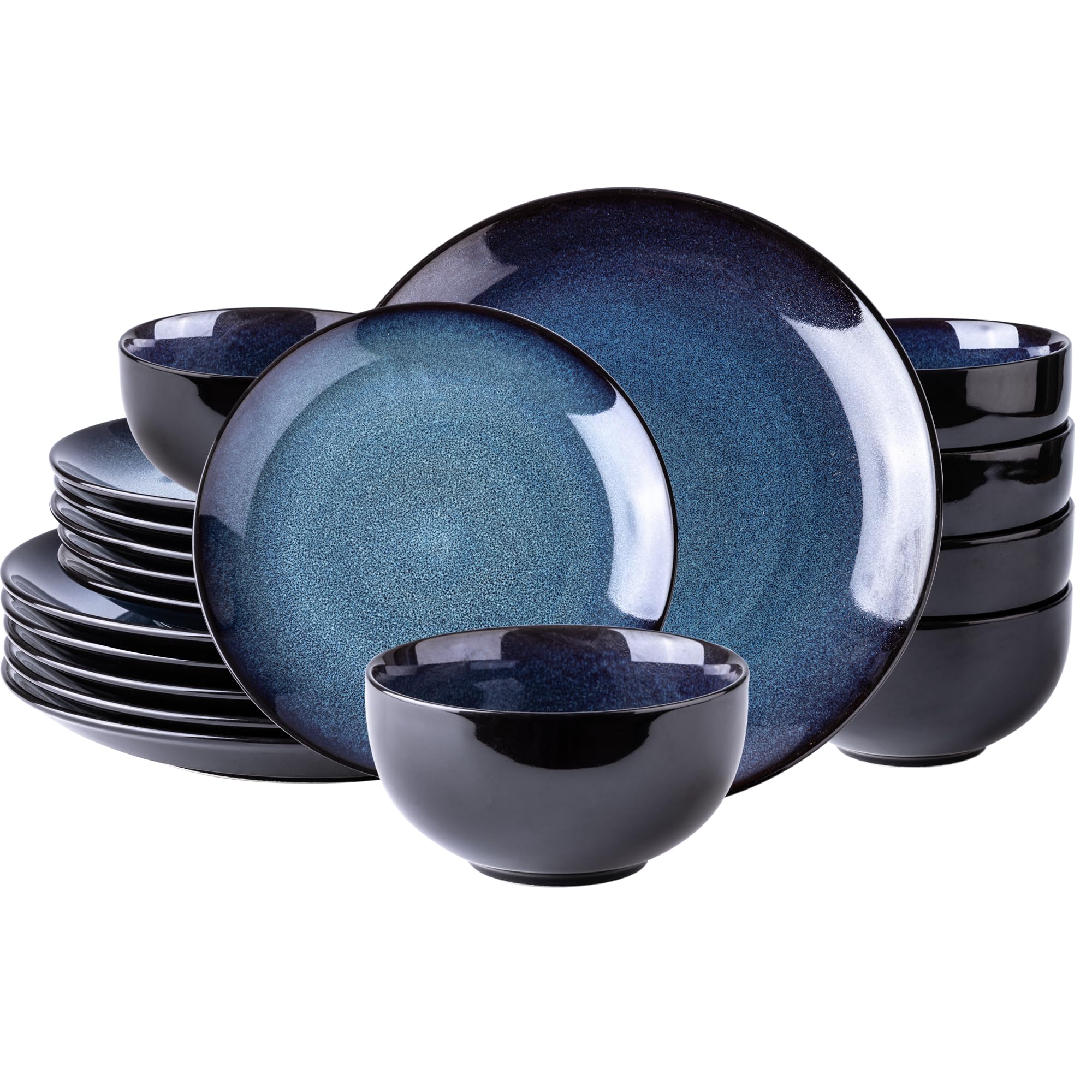 Premium LeRatio 18-Piece Ceramic Dinnerware Set for 6 - Handmade Reactive Glaze Plates & Bowls - Chip & Scratch Resistant - Oven, Dishwasher & Microwave Safe - Elegant Blue Tableware for Everyday Dining & Entertaining