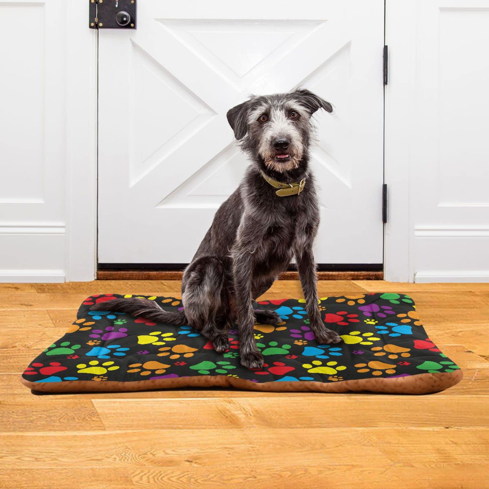 Ultra Soft Washable Dog Bed - Fleece Pet Crate Mat for Dogs & Cats - 24x18 Inch Cute Paw Print Design - Perfect for Kennels, Crates & Home Use - Cozy Sleeping Pad for Small to Medium Pets