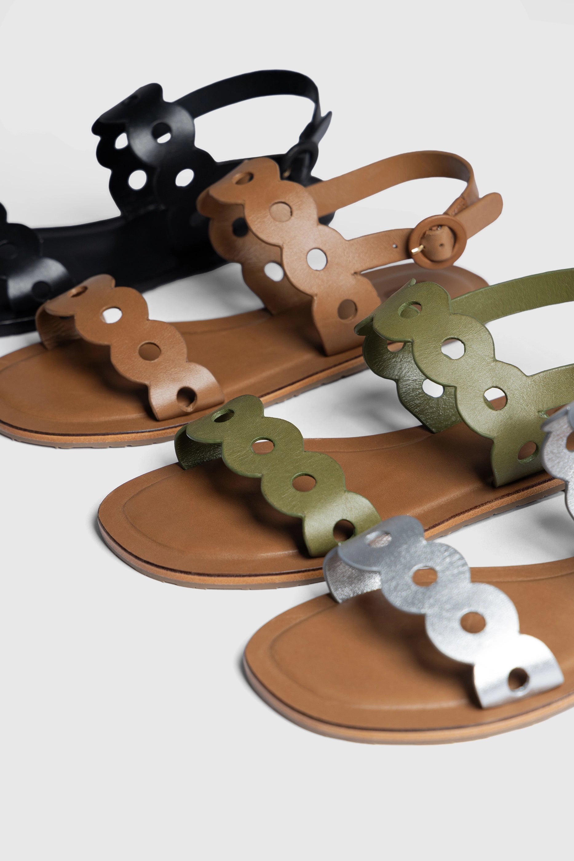 Florence Flat Sandal in Silver Metallic Leather - Women's Comfortable Dressy Casual Sandals for Summer, Beach, and Everyday Wear