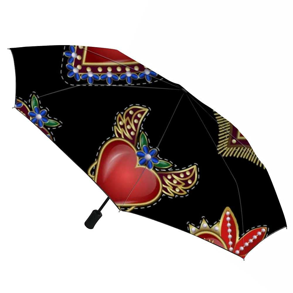 Windproof Travel Umbrella with Peacock Feather Design - Compact Folding Automatic Open Close Rain Umbrella for Men & Women - Perfect for Golf, Travel, and Everyday Use
