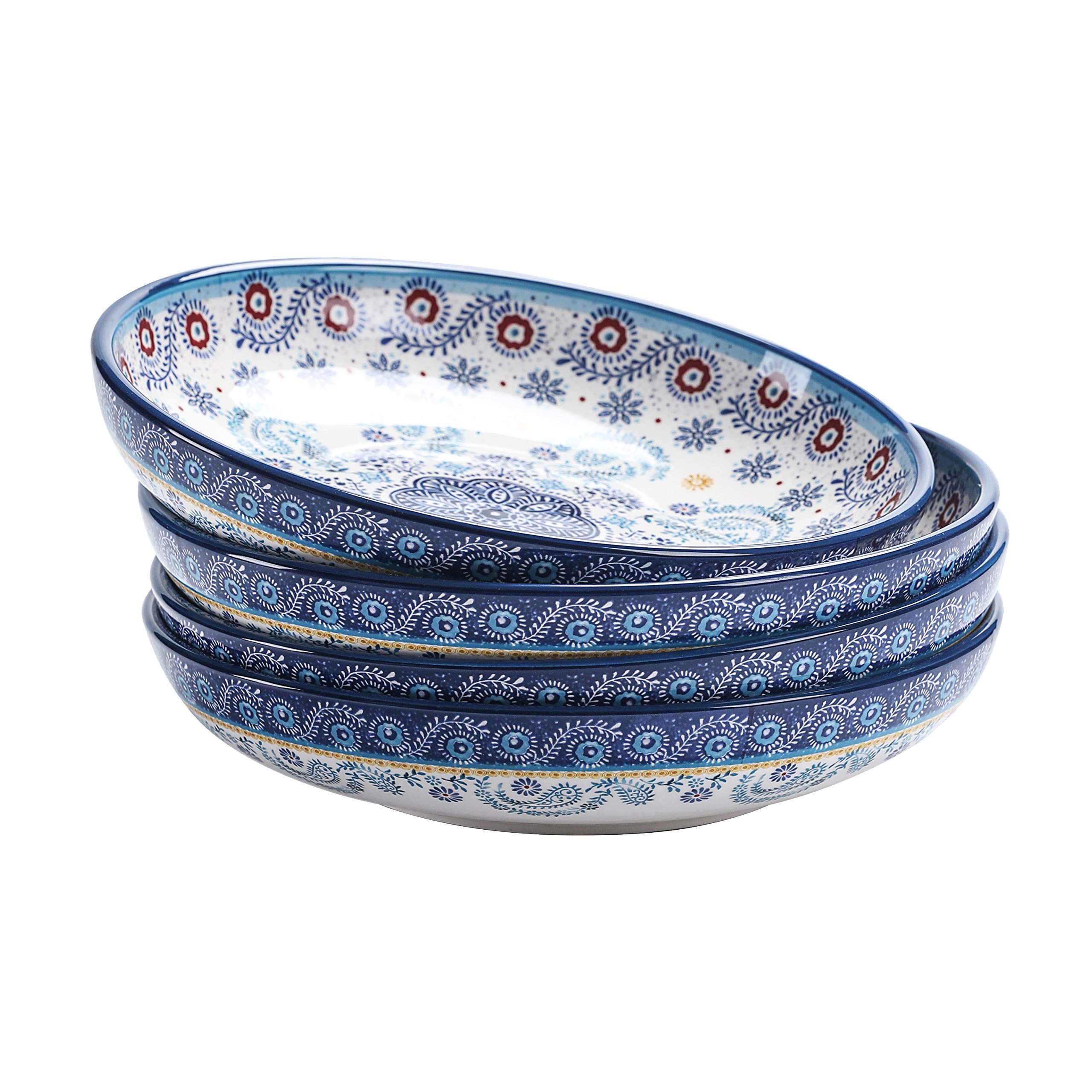 Bico Blue Talavera 35oz Dinner Bowls Set of 4 - Microwave & Dishwasher Safe Pasta, Salad, Cereal & Soup Bowls - Perfect for Family Dinners, Entertaining & Everyday Use