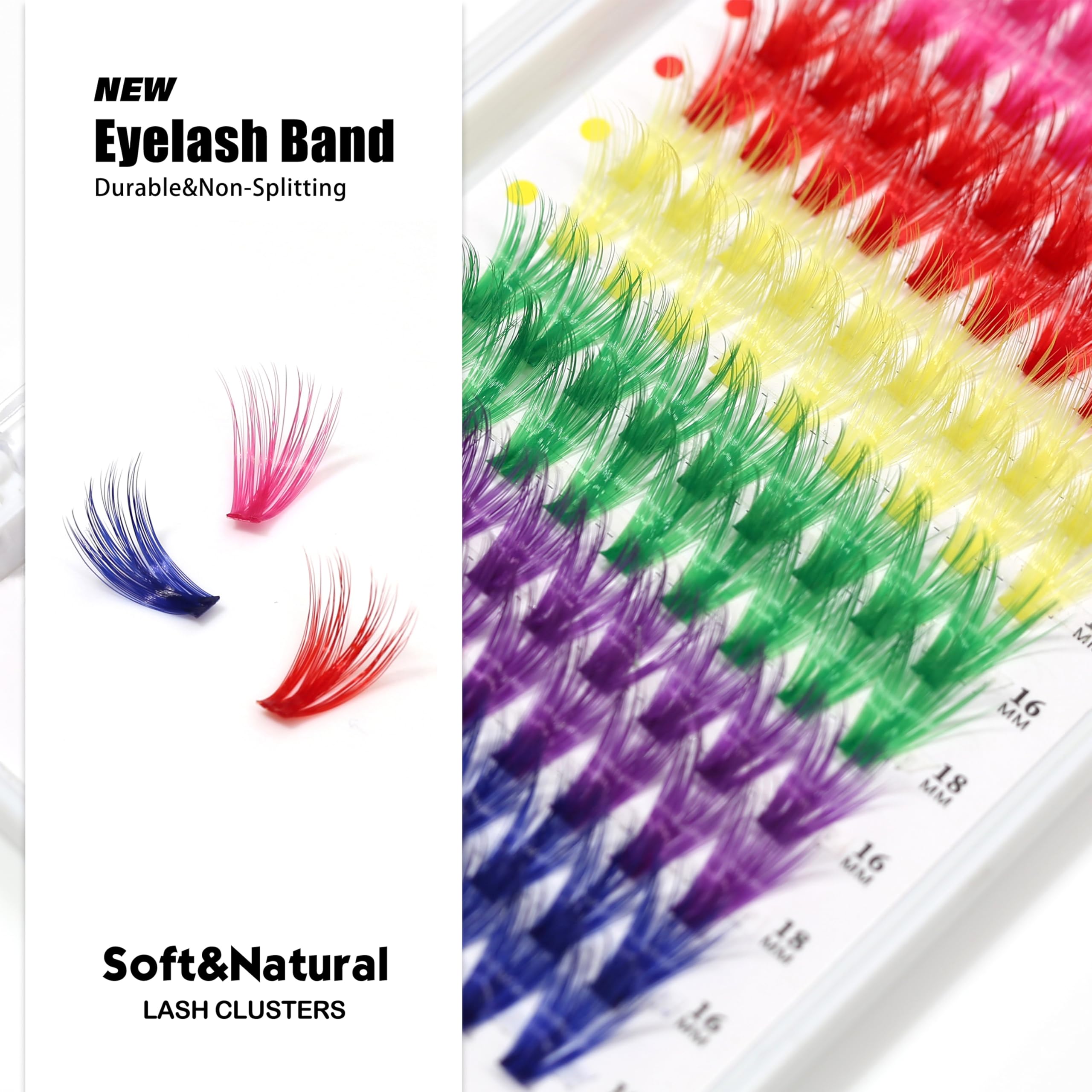 6 Colors Natural Volume Long Thick Dramatic DIY Eyelash Extensions - 16mm & 18mm Mixed Soft Faux Mink Cluster Lashes for Everyday Glam & Special Occasions (Heartbeat C2-A)