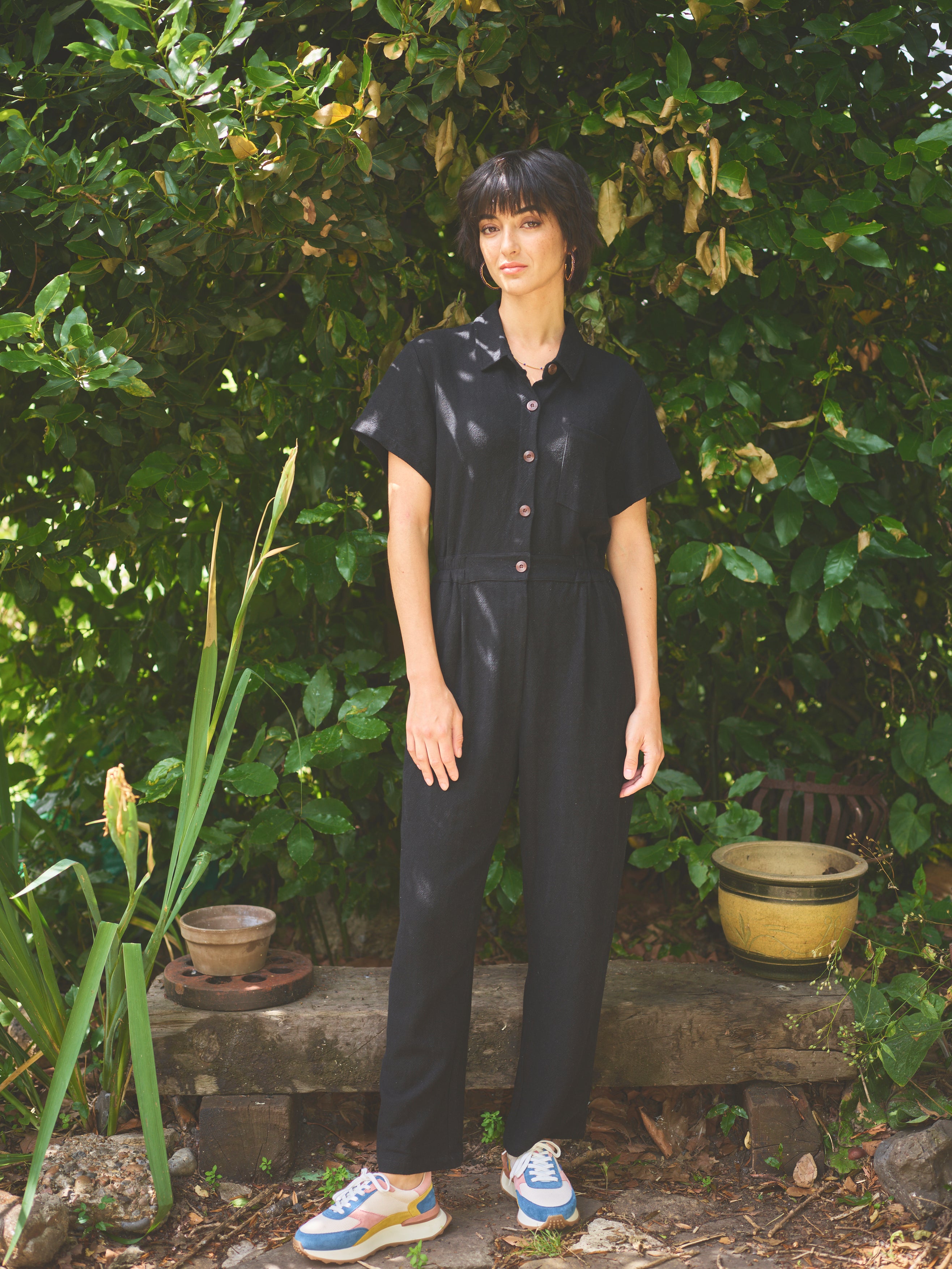 Lowie Linen Viscose Black Boilersuit Jumpsuit for Women - Comfortable & Stylish One-Piece Outfit for Casual Wear, Work, or Travel