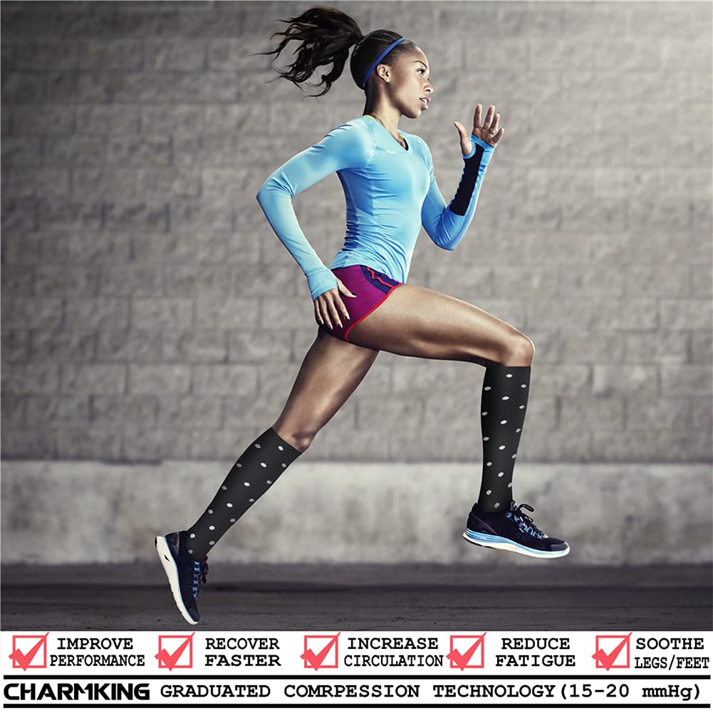 CHARMKING 15-20 mmHg Compression Socks for Women & Men - 8 Pairs - Best Support for Running, Cycling, Nursing & Travel - Improve Blood Circulation & Reduce Swelling - Perfect for Athletes, Nurses & Frequent Flyers