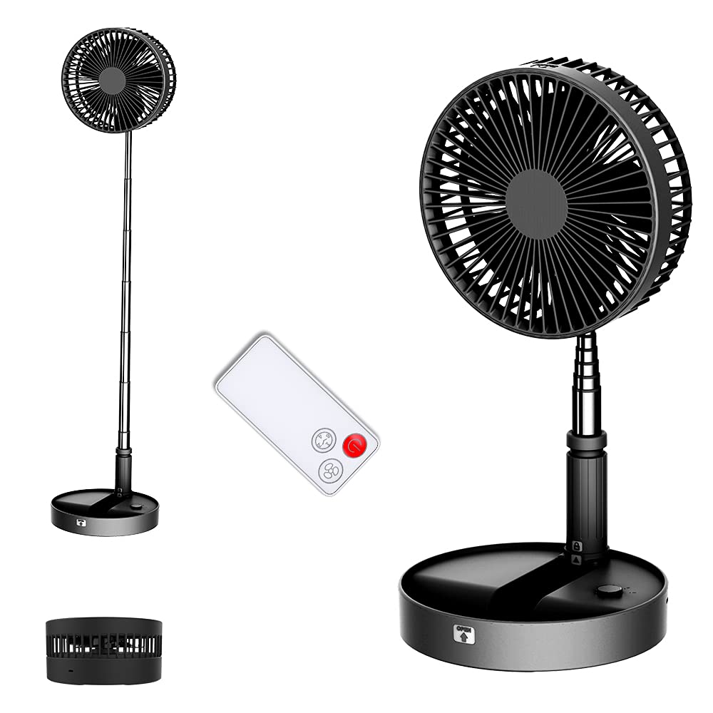 UN UNITEDTIME Portable Fan with Remote Control - Foldable Travel Fan with Timer, Adjustable Height, 4 Speed Settings, USB/Battery Powered (Black) - Perfect for Office, Bedroom, Camping & Outdoor Use