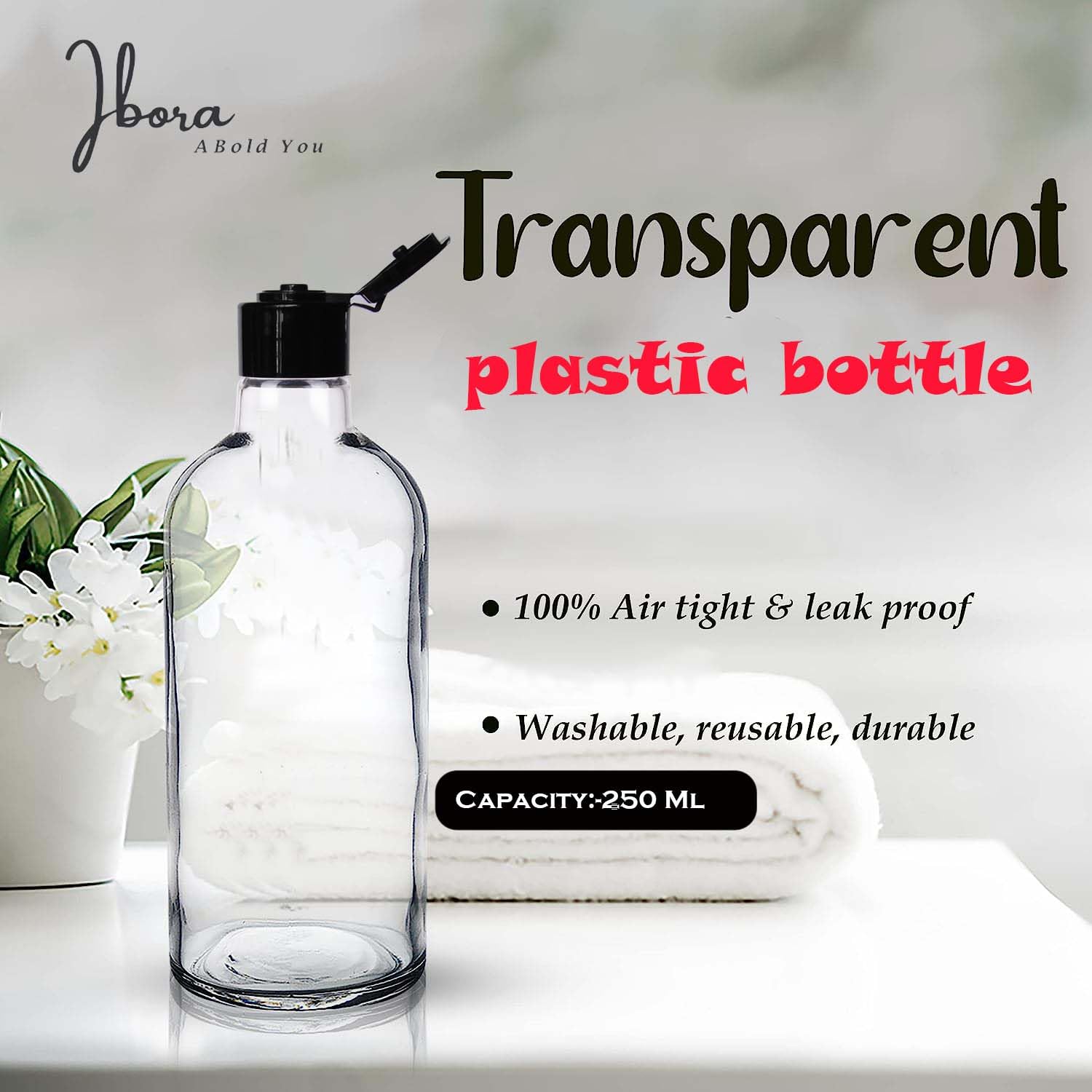 Transparent Refillable Plastic Flip-Top Bottles for Lotions, Liquid Soap, Creams & Cosmetics - 250ml Leak-Proof Travel Containers (Pack of 5) - Perfect for DIY Skincare, Bathroom Organization & Salon Storage
