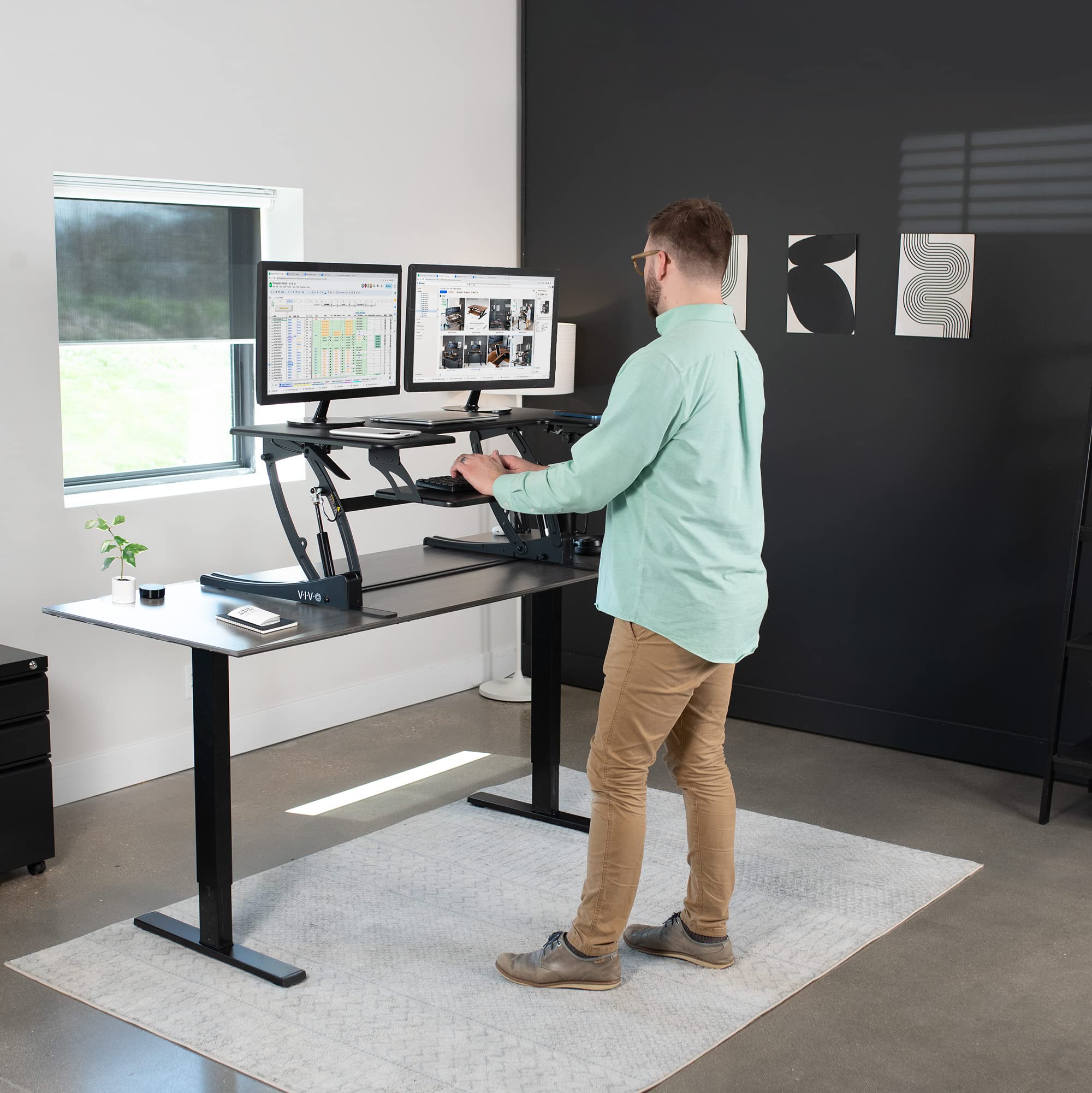 VIVO V Series 42 Inch Height Adjustable Standing Desk Converter - Quick Sit to Stand Dual Monitor Riser Workstation, Black (DESK-V000VL) - Perfect for Home Office, Gaming Setup & Ergonomic Workspace