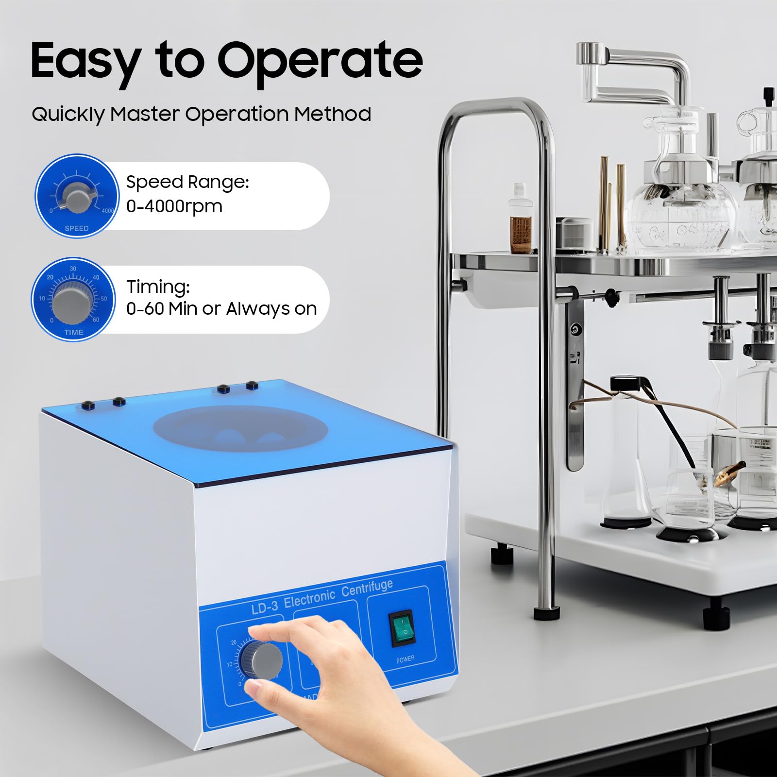 LD-3 Benchtop Electric Centrifuge Machine - 4000 RPM Speed Control with Timer for Lab Routine Testing | Ideal for Blood Sample Separation, DNA Extraction & Medical Research