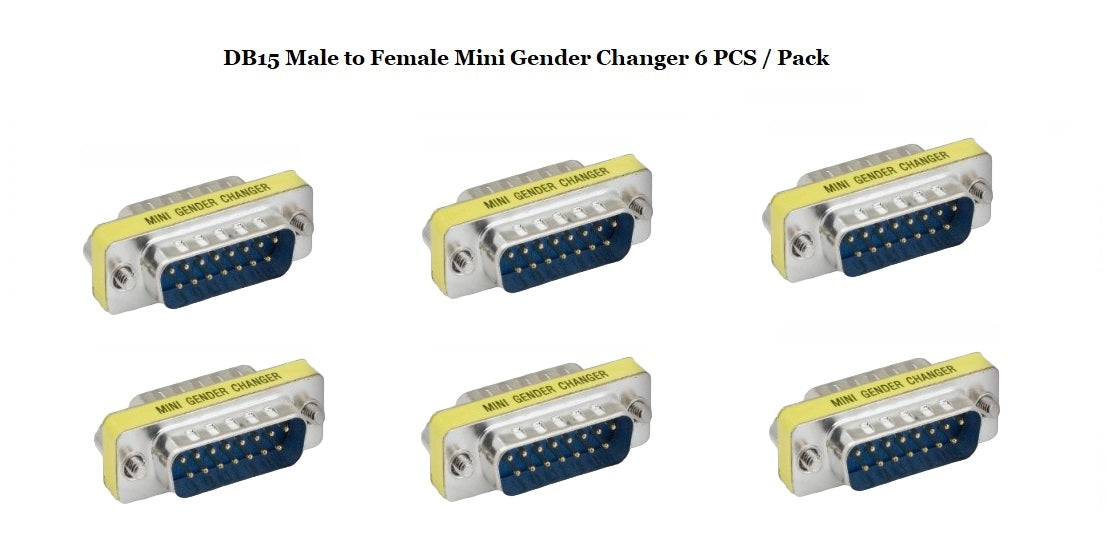 DB15 Male to Female D-Sub Serial Mini Gender Changer Coupler Adapter (6-Pack) - Perfect for Computer, Monitor & Industrial Equipment Connections