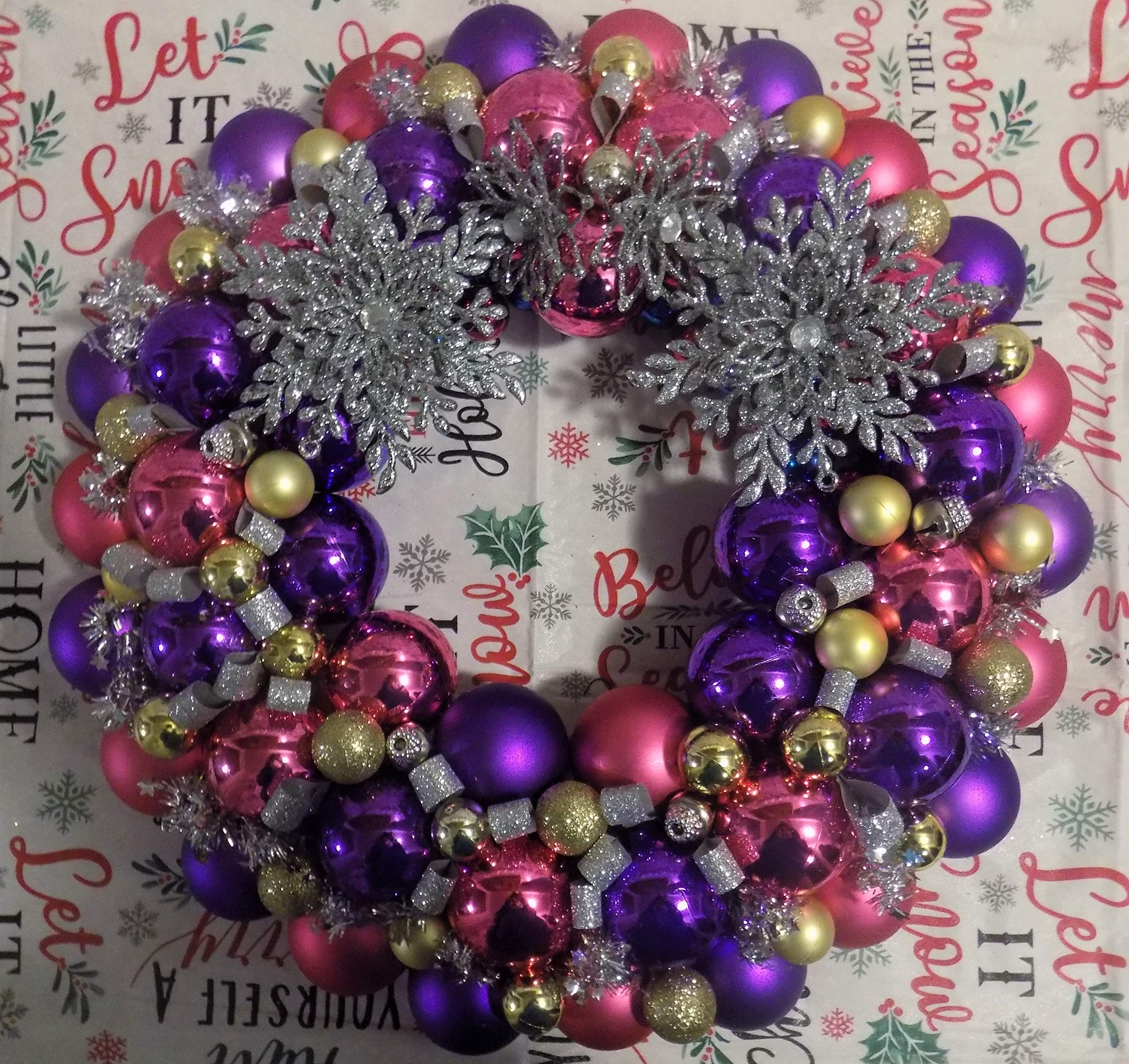Festive Pink and Purple Christmas Wreath - Holiday Door Decor for Home, Office & Party Decoration