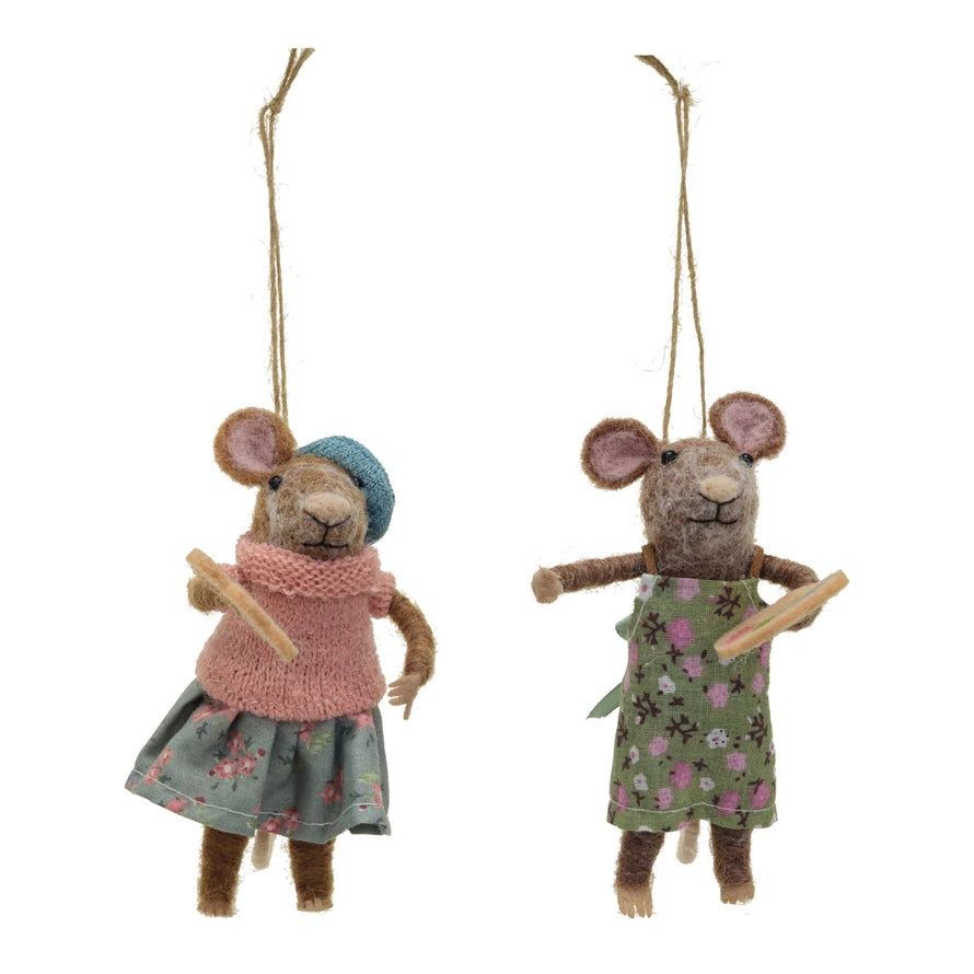 Handmade Wool Felt Mouse with Artist Palette Ornament - 2 Adorable Styles for Christmas Tree Decor, Gift for Artists & Craft Lovers