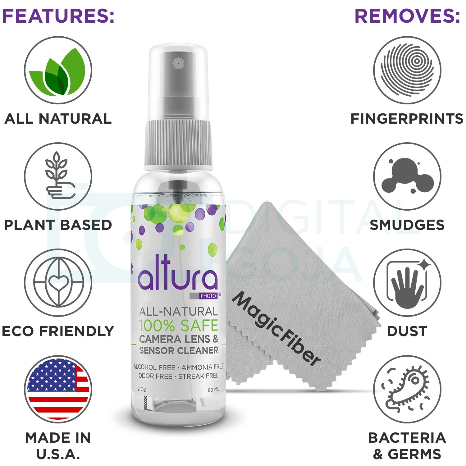 Altura Photo Professional DSLR & Mirrorless Camera Cleaning Kit - 2oz All Natural Cleaning Solution for Lenses, Sensors & Sensitive Electronics | Perfect for Travel, Studio & Outdoor Photography Gear Maintenance