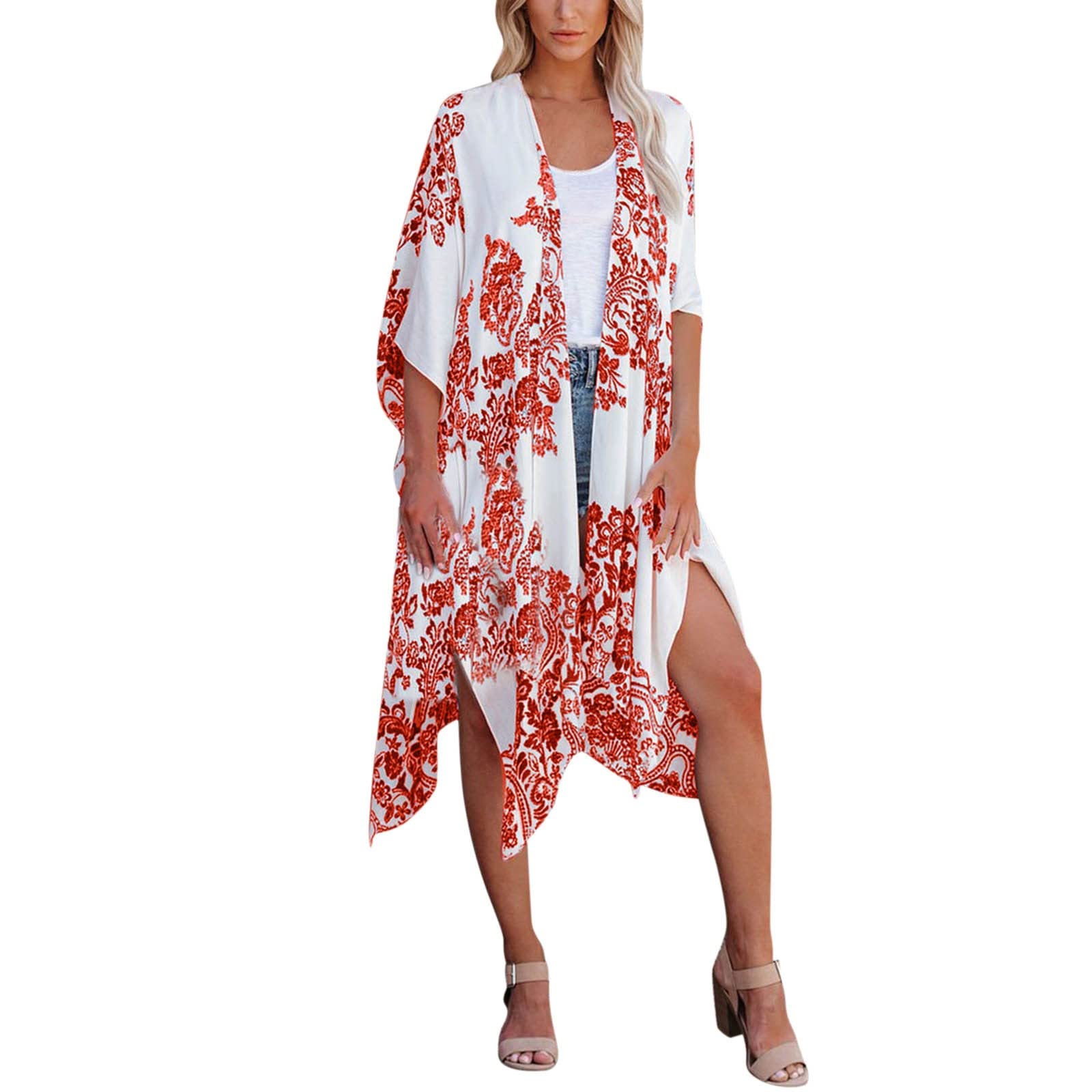 Women's Casual Printed Beach Blouse Cardigan - Mid-Length Bikini Cover Up, Summer Beachwear for Women | Perfect for Poolside, Vacation & Resort Wear