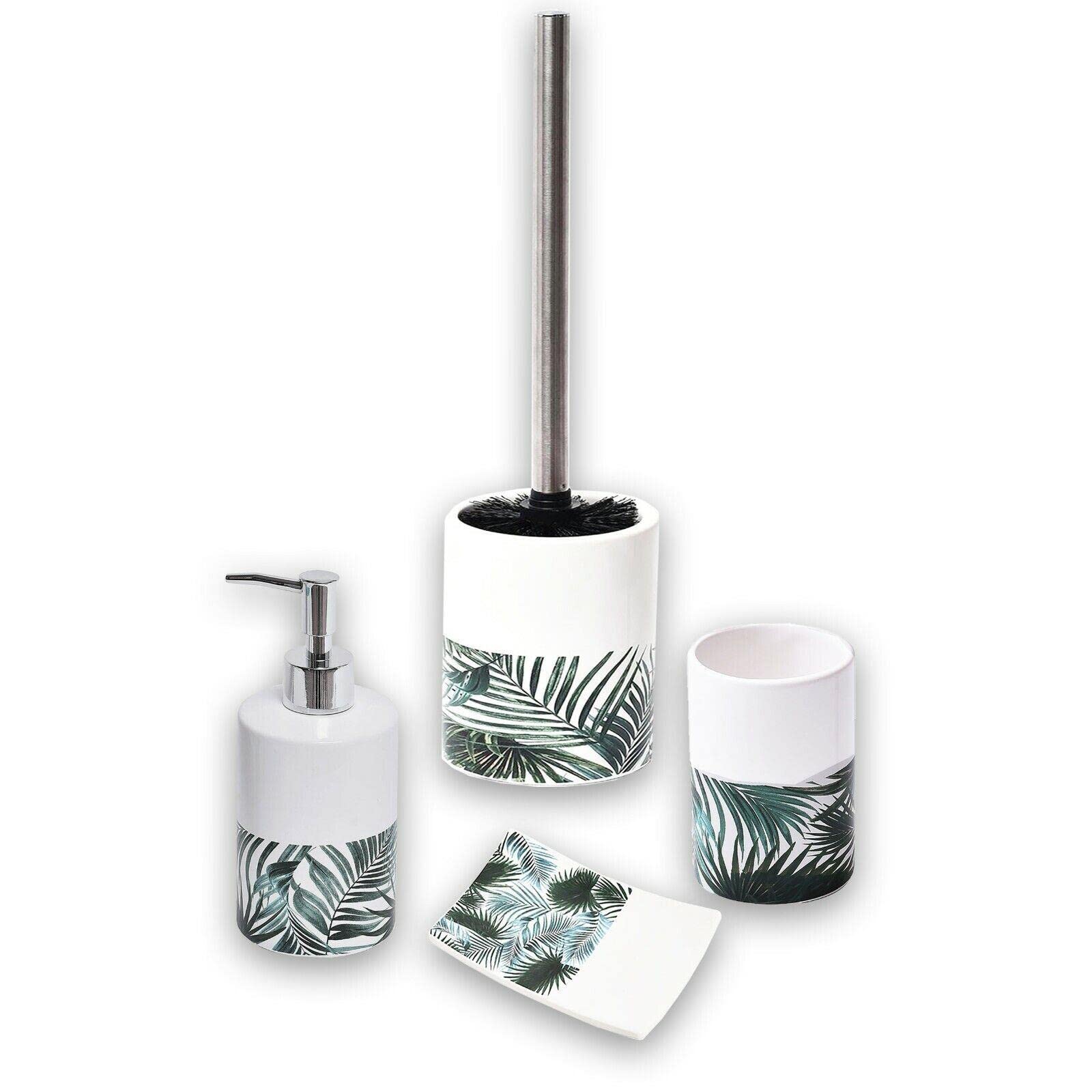 Tropical Bamboo Bathroom Set - Soap Dispenser & Toothbrush Holder for Spa Decor