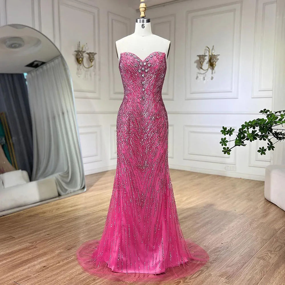 Elegant Fuchsia Mermaid Wedding Dress with Cape Sleeves, Beading & Feather Embellishments - Serene Hill LA72286 | Perfect for Bridal Party, Evening Gala & Formal Occasions