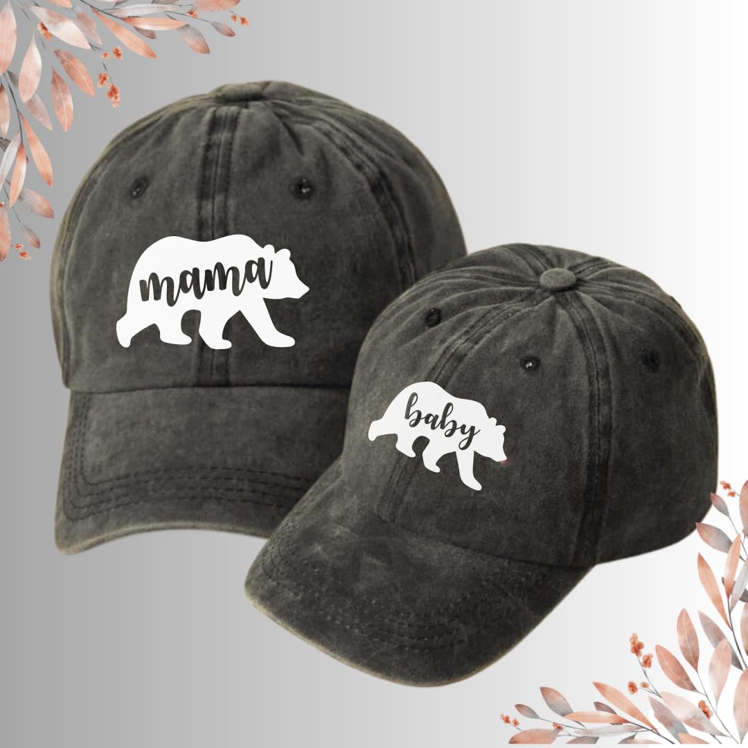 Mama Bear Baby Bear Matching Hats Set - Cute Mother Son & Mom Daughter Winter Hats - Black Knit Beanie for Toddler and Mom - Perfect Mothers Day Gift for Girl Mom & Boy Mom - Cozy Family Outing & Photo Shoot Accessories