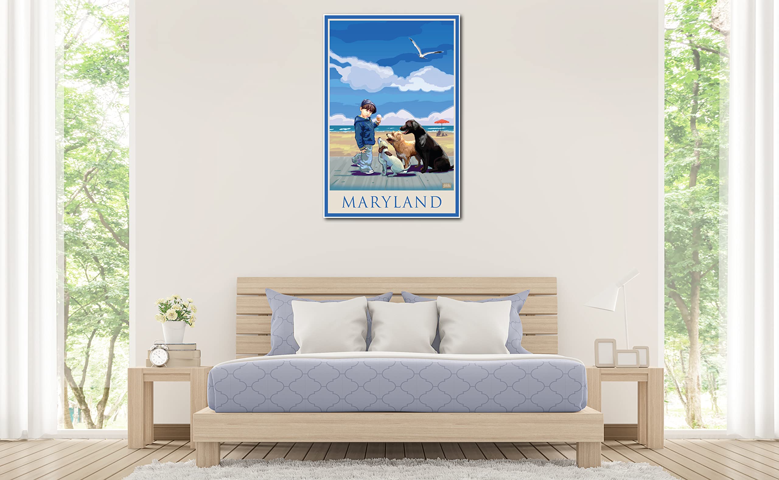 Maryland Doggie Snack Attack Giclee Art Print - 30x45 Inch Premium Canvas Wall Decor - Hand Painted by Artist Joanne Kollman - Perfect for Living Room, Bedroom & Office Decor