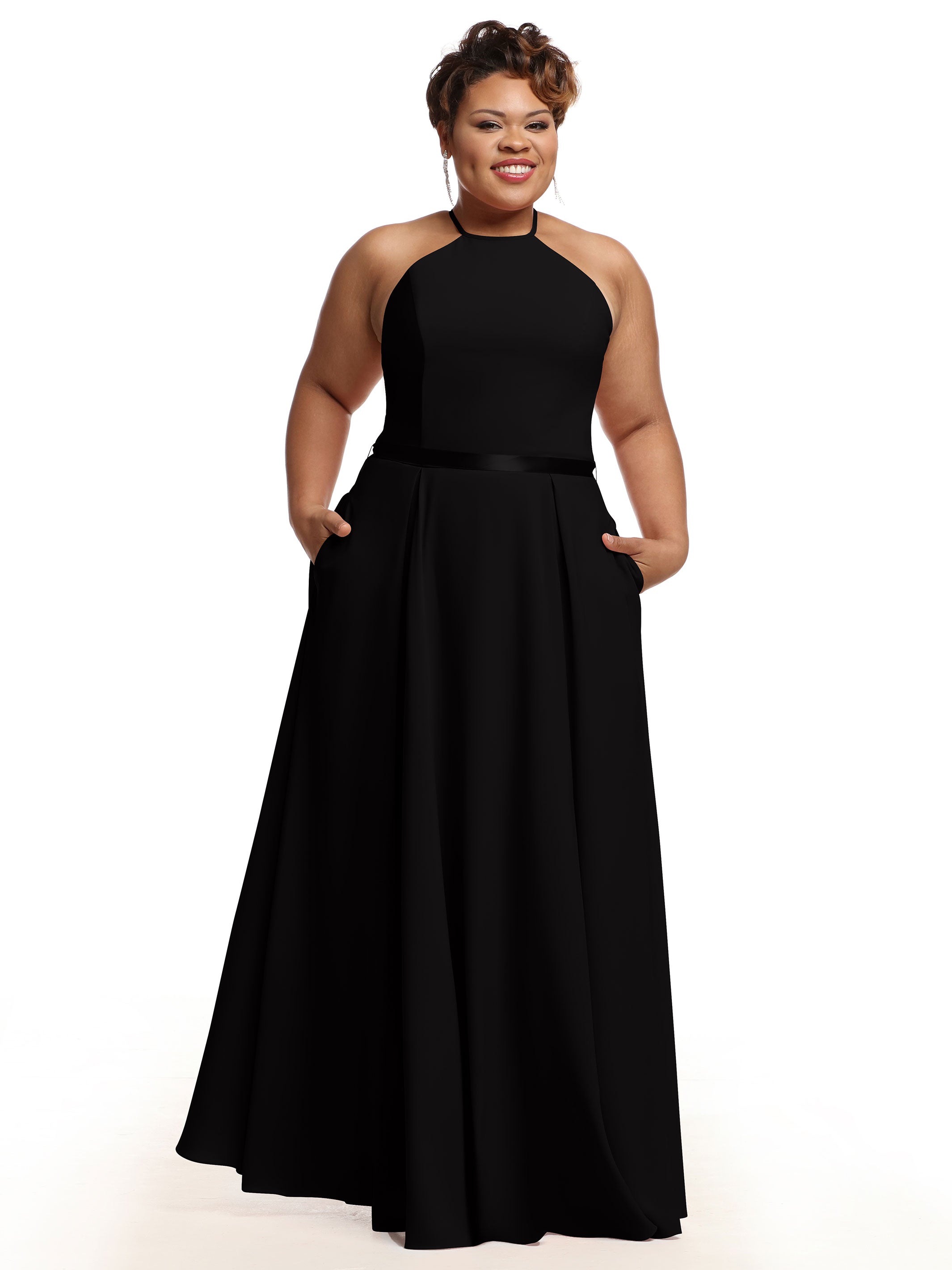 Elegant A-Line Stretch Chiffon Bridesmaid Dress with Halter Neckline & Waist Belt - Perfect for Weddings, Formal Events & Special Occasions