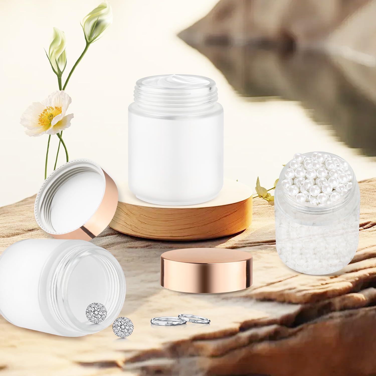 6-Pack 200g/6.7oz Frosted Glass Cosmetic Jars with Rose Gold Lids - Empty Sample Containers for Cream, Lotion, Lip Balm & Makeup Storage | Perfect for DIY Beauty Products, Travel Toiletries & Home Organization