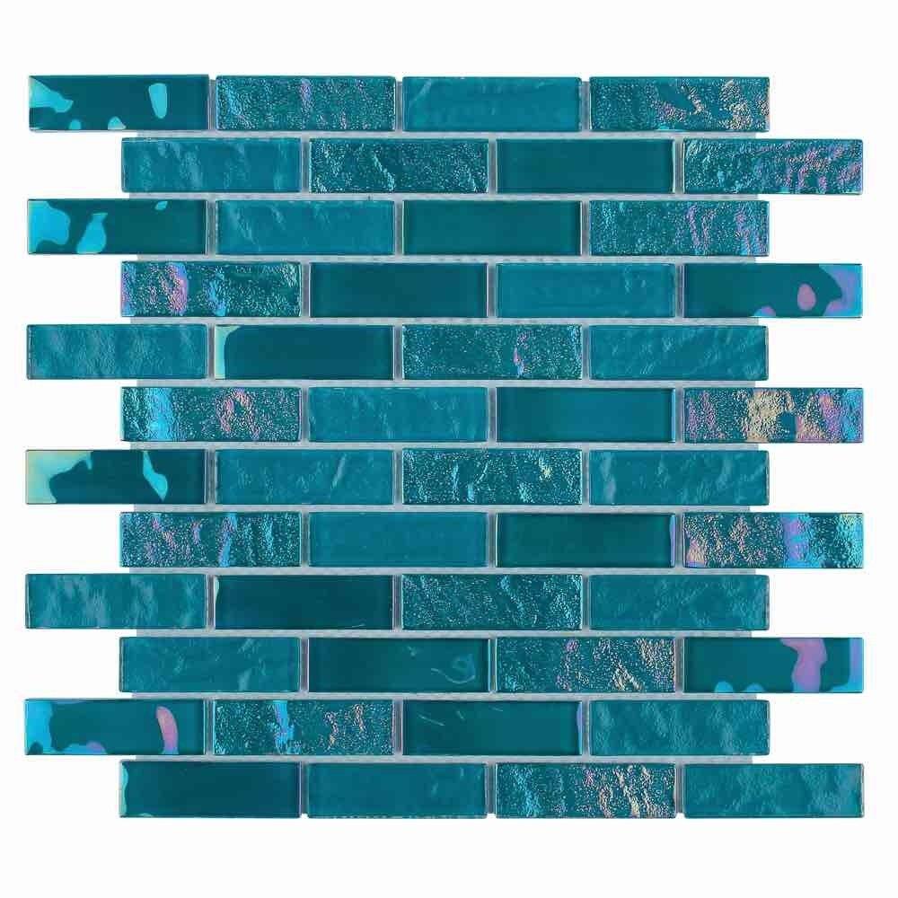 Iridescent Glass Tile Summer Turquoise 1 x 3 - Stunning Mosaic for Backsplash, Bathroom & Pool Decor